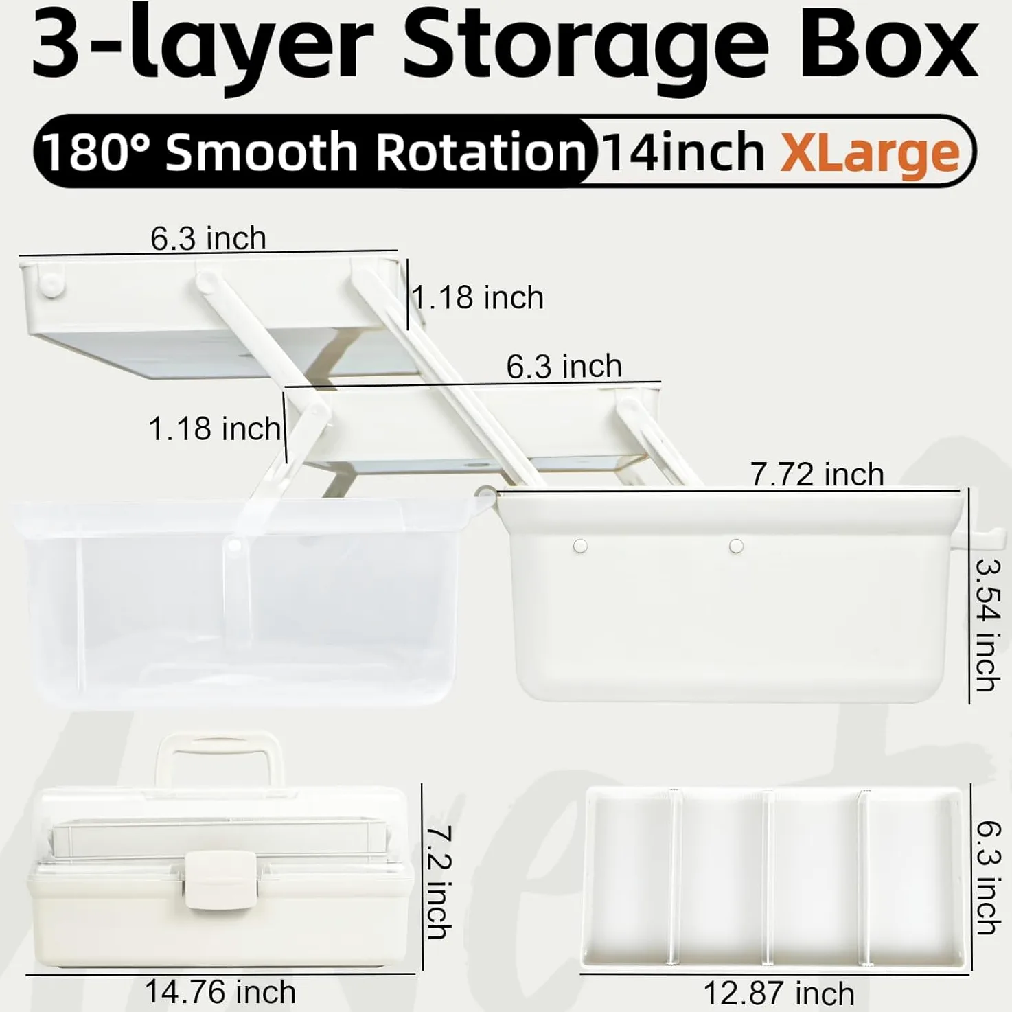 Organisateurs polyvalents à 3 couches avec séparateurs réglables, boîte de rangement portable, étui pliable pour médicaments, outils, couture (blanc, taille L)