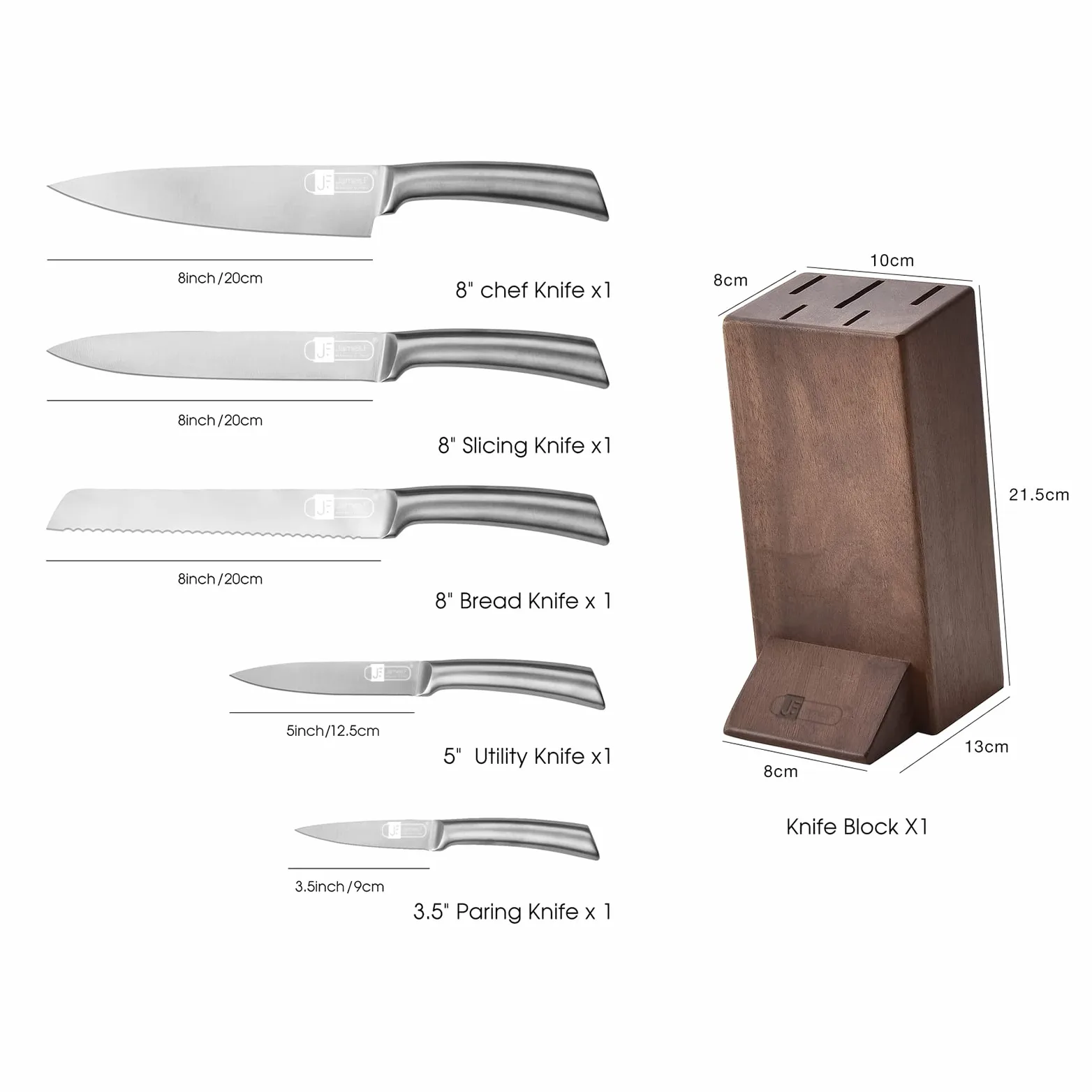 Bloc de couteaux en bois avec couteau, ensemble de couteaux en 5 pièces avec bloc de couteau en bois d’acacia en acier inoxydable tranchant Ensemble de couteaux de haute qualité