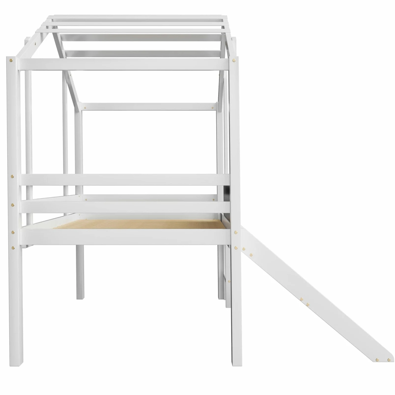 Lit Mezzanine 1 Place 90x200cm,Lit Cabane Enfants avec Toboggan,Tableaux Blancs,Haute Barrière,Sommier à Lattes Solide,Pin,pour Enfants Adolescents,sans LED/Matelas(Blanc)