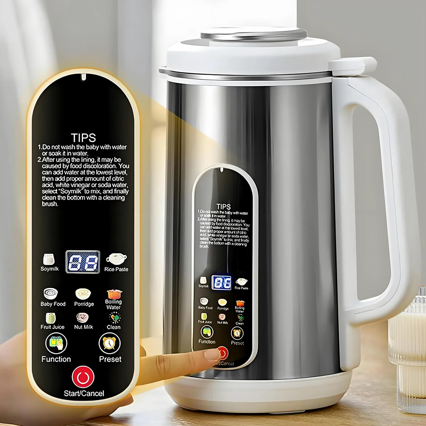 Nut Milk Maker en Acier Inoxydable, Une Machine à Lait De Soja De 1,2 L avec Un Coupeur à 12 Lames, Une Minuterie 24h Et Une Affichage à LED Au Chaud, Un Lait à Base De Plantes avec des Amandes