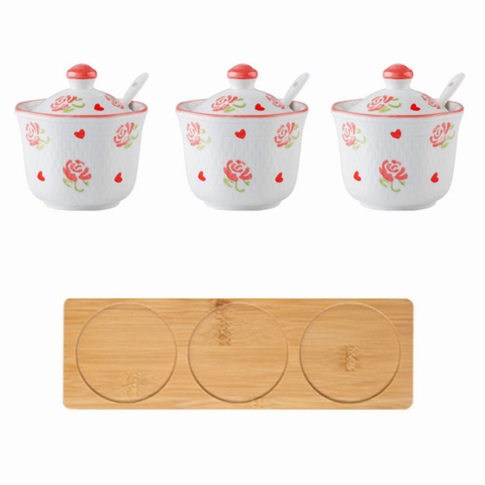 Récipient à Sucre for café, Petit déjeuner, thé de l'après-midi, sucrier en céramique, Motif dessiné la Main Forme Tasse, Accessoires, verseur, Cuisine(Pink Rose,3 Set)