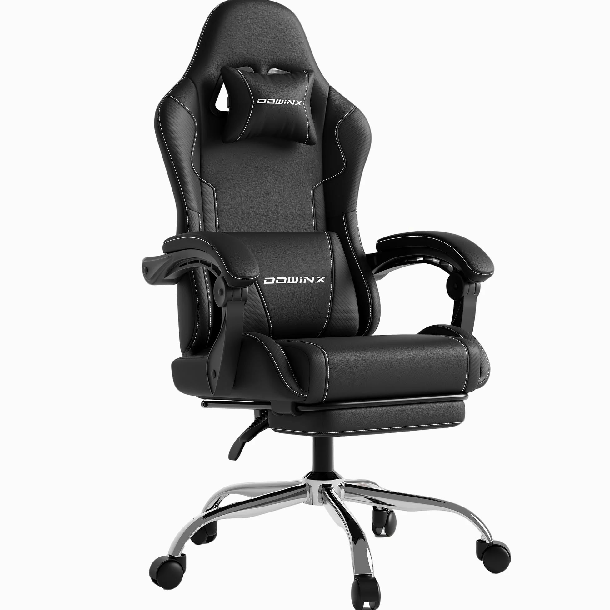 Dowinx - Chaise gaming - Ergonomique - Chaise de bureau pour gamer avec appuie-tête réglable, accoudoirs, et repose-pieds - Inclinaison du dossier réglable jusqu'à 150° - Charge maximale de 180 kg