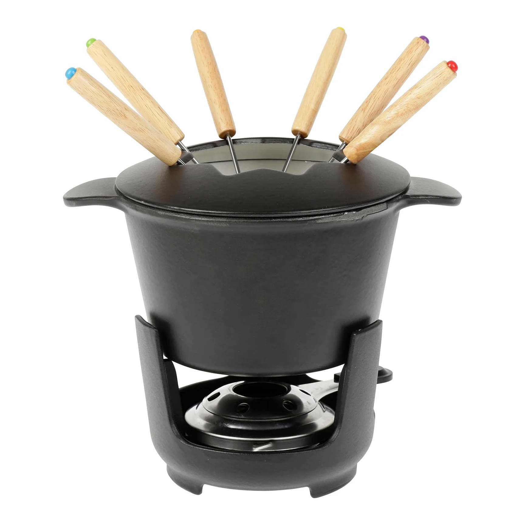Sitram 713351 Service à fondue 10 pièces en Fonte d'acier émaillée Ø16 cm inclus 6 fourchettes, 1 caquelon, 1 couvercle, 1 support en fonte et 1 brûleur