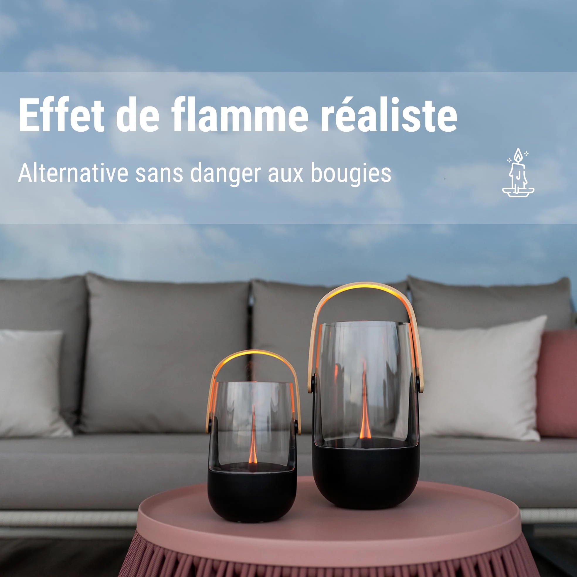 Stadler Form diffuseur d'arômes & lanterne Sophie little, avec batterie rechargeable jusqu'à 7h, l'intérieur et l'extérieur, parfumé, effet de flamme, pour huiles essentielles, noir, poignée en bambou