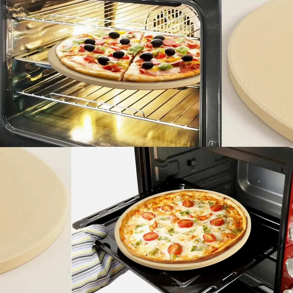homEdge Ensemble de Pierre à Pizza, Pierre de Cuisson en Cordiérite Ronde Robuste pour Pain, Pizza, Pierre de Cuisson avec Pelle à Pizza pour Four et Grill-33cm (Diamètre)