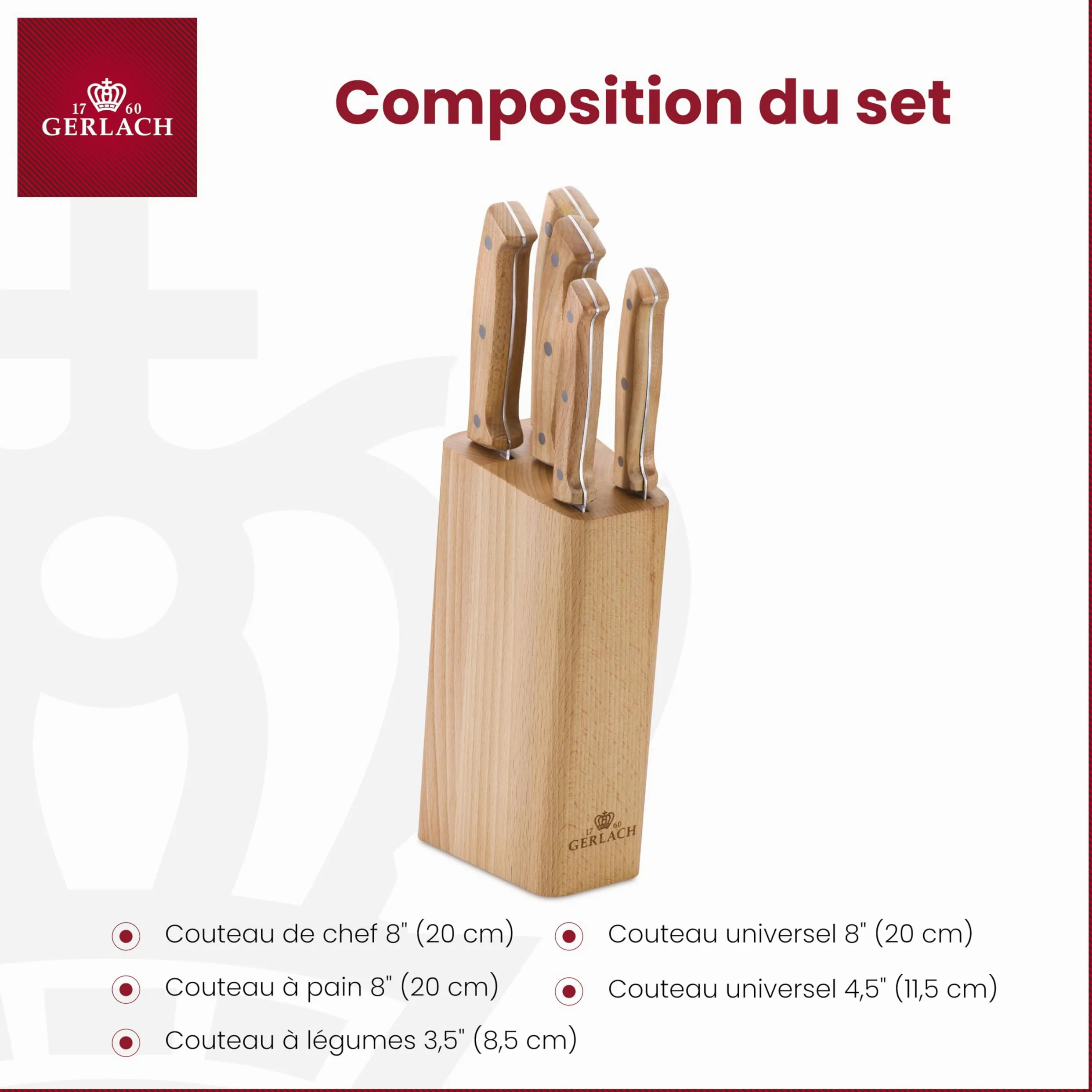 Gerlach - 5901035499898 | Bloc de Couteau Country | Acier Inoxydable