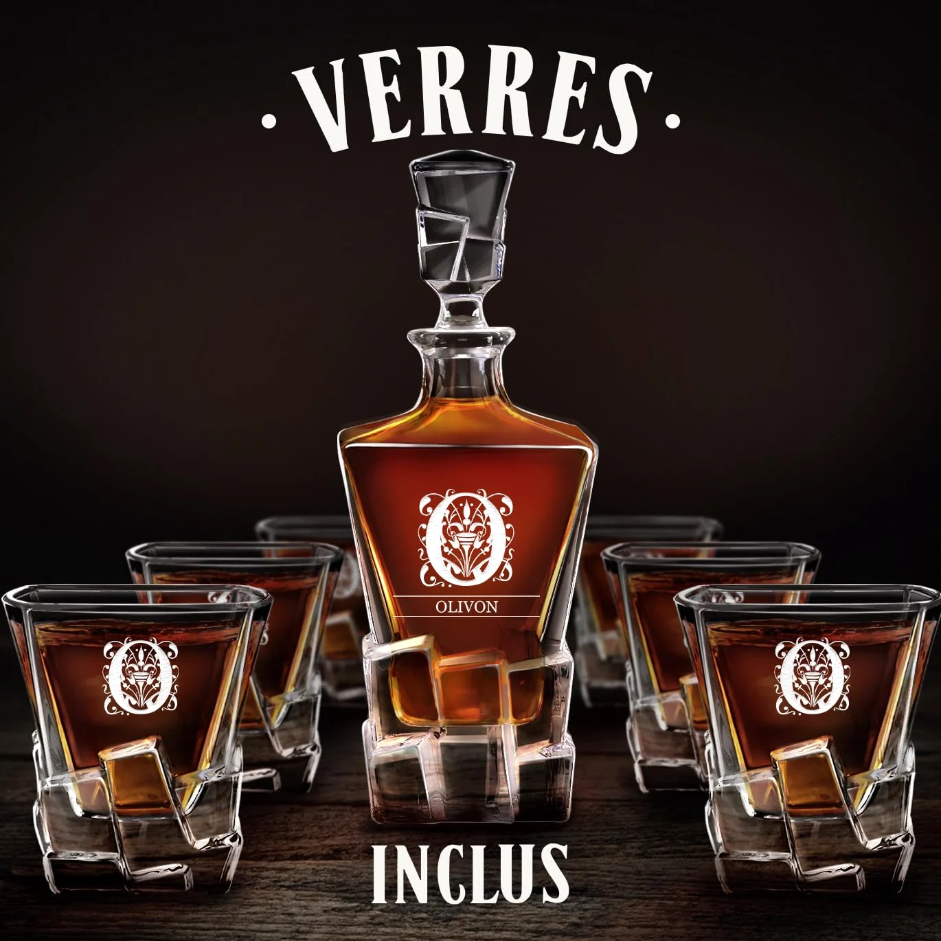 Maverton Carafe en verre et 6 verres a whisky, Avec motif décoratif | Ensemble Personnalisé Idee Cadeau Homme, Cadeau Anniversaire Homme, Set whisky au design unique, Pour connaisseur, Ornement