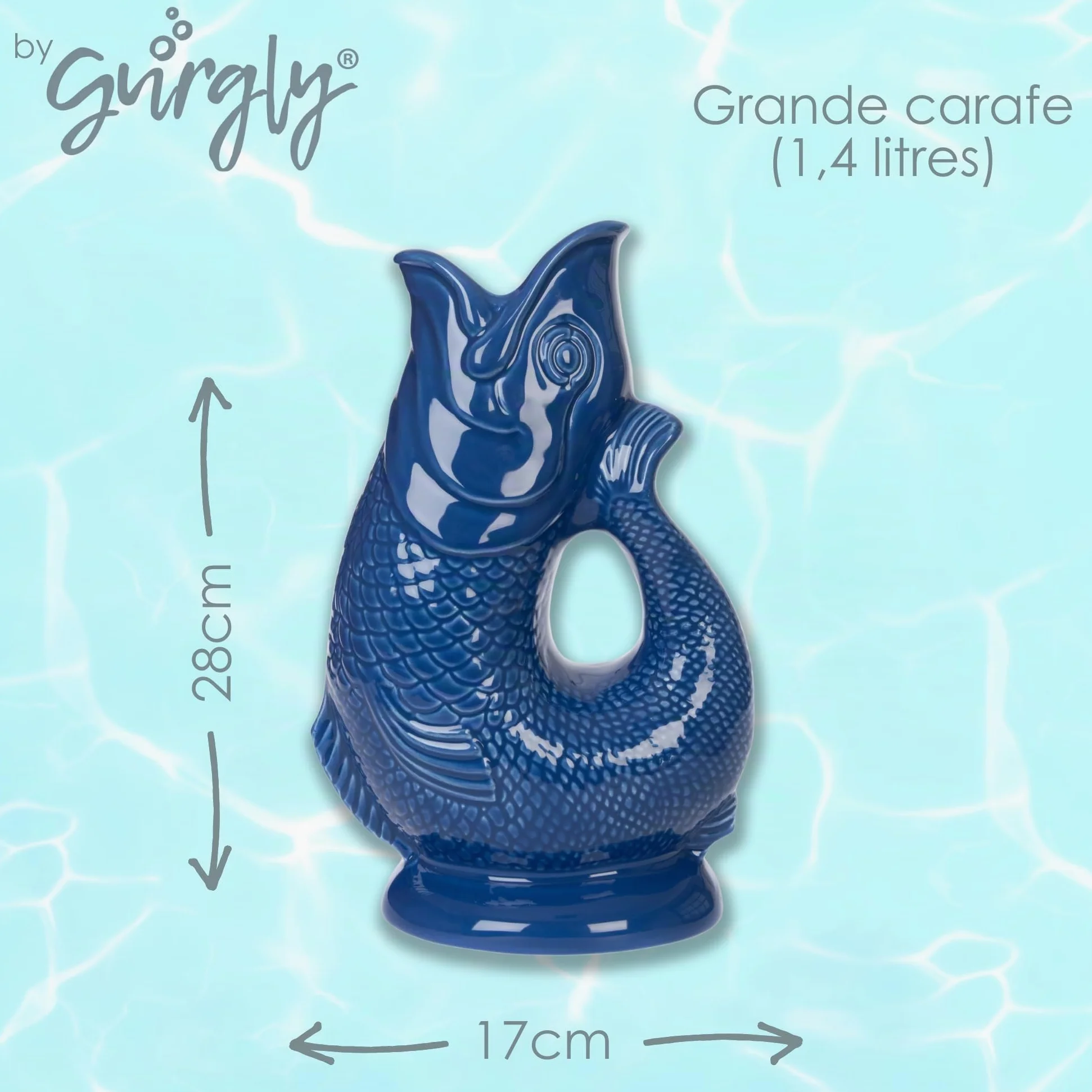 Iconique Vert Sauge Glug Jug Grand 28 cm 1,4 L – Pichet à Eau de Poisson, Vase à Poisson Décoratif, Ornement, Carafe