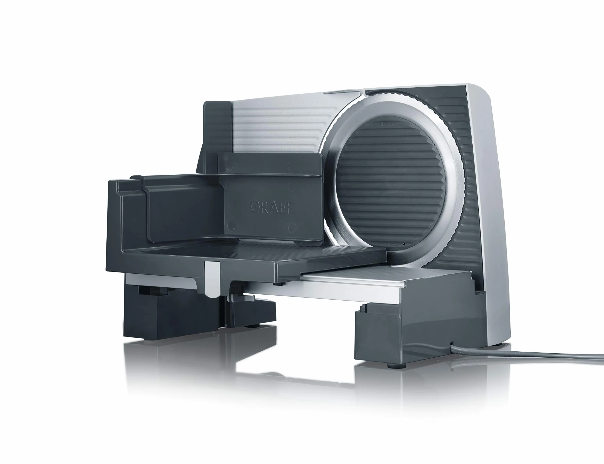 GRAEF G50 - Trancheuse universelle électrique, lame ondulée en acier inoxydable Ø 170 mm, épaisseur de coupe 0-20 mm, sécurité enfants