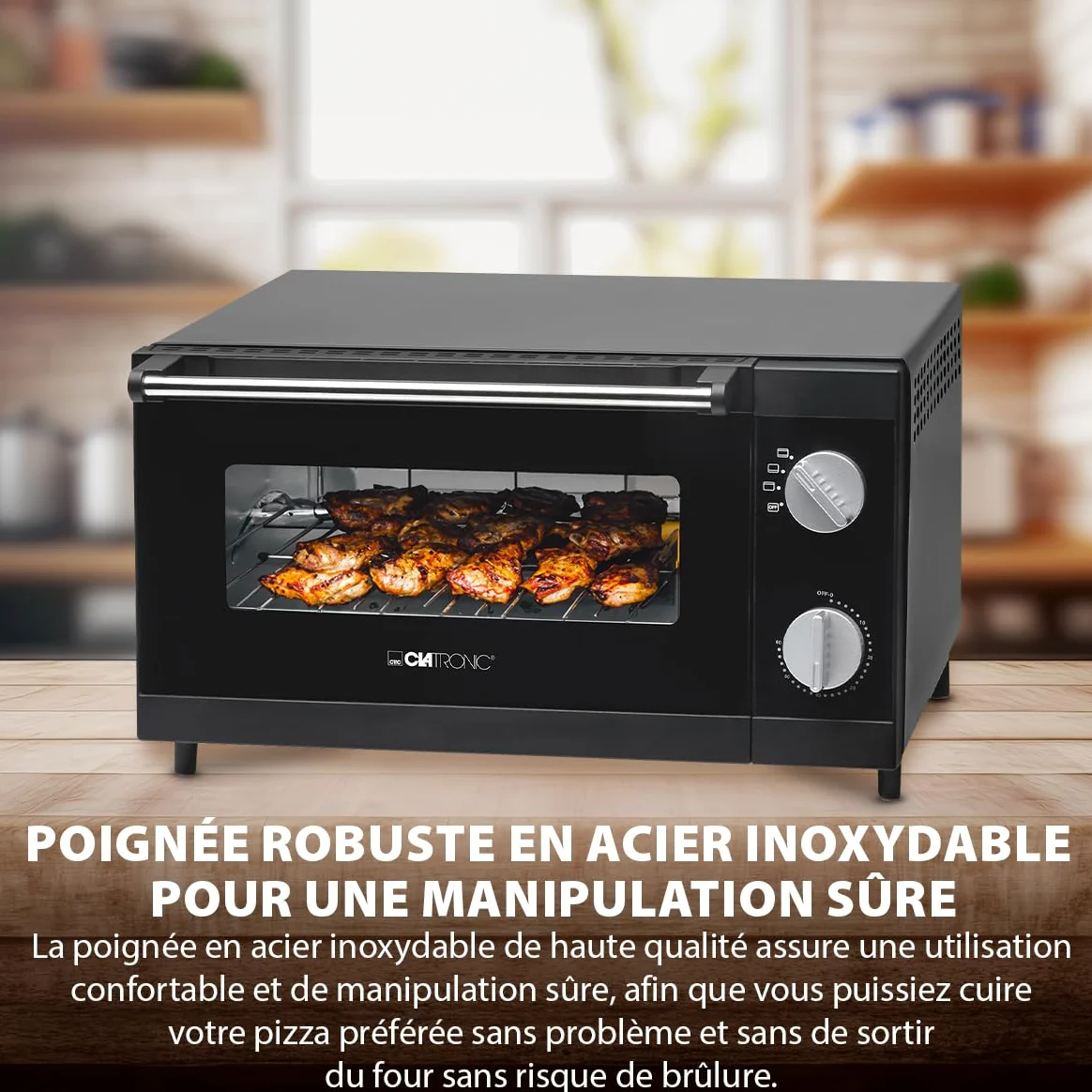 Clatronic Four à pizza avec espace de cuisson de 12 litres | idéal pour griller et réchauffer | Four avec chaleur supérieure et inférieure | Mini-four avec minuterie de 60 minutes | MPO 3520