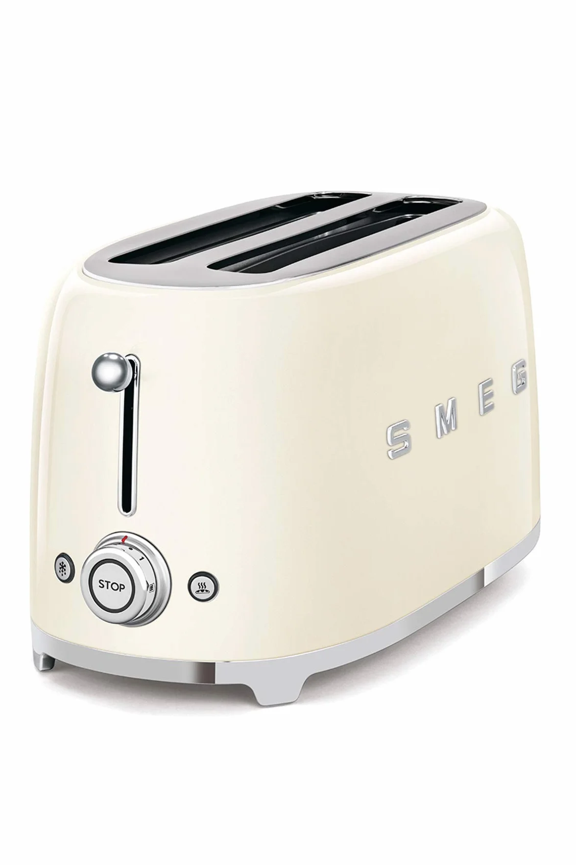 Smeg, Grille-pain 4 Tranches TSF02CREU, 2 Fentes 36 mm, 6 Niveaux de Brunissage, Fonction Chauffage, Décongélation et Bagel, Éjection Automatique du Pain, Ramasse Miettes, 1500 W, Crème