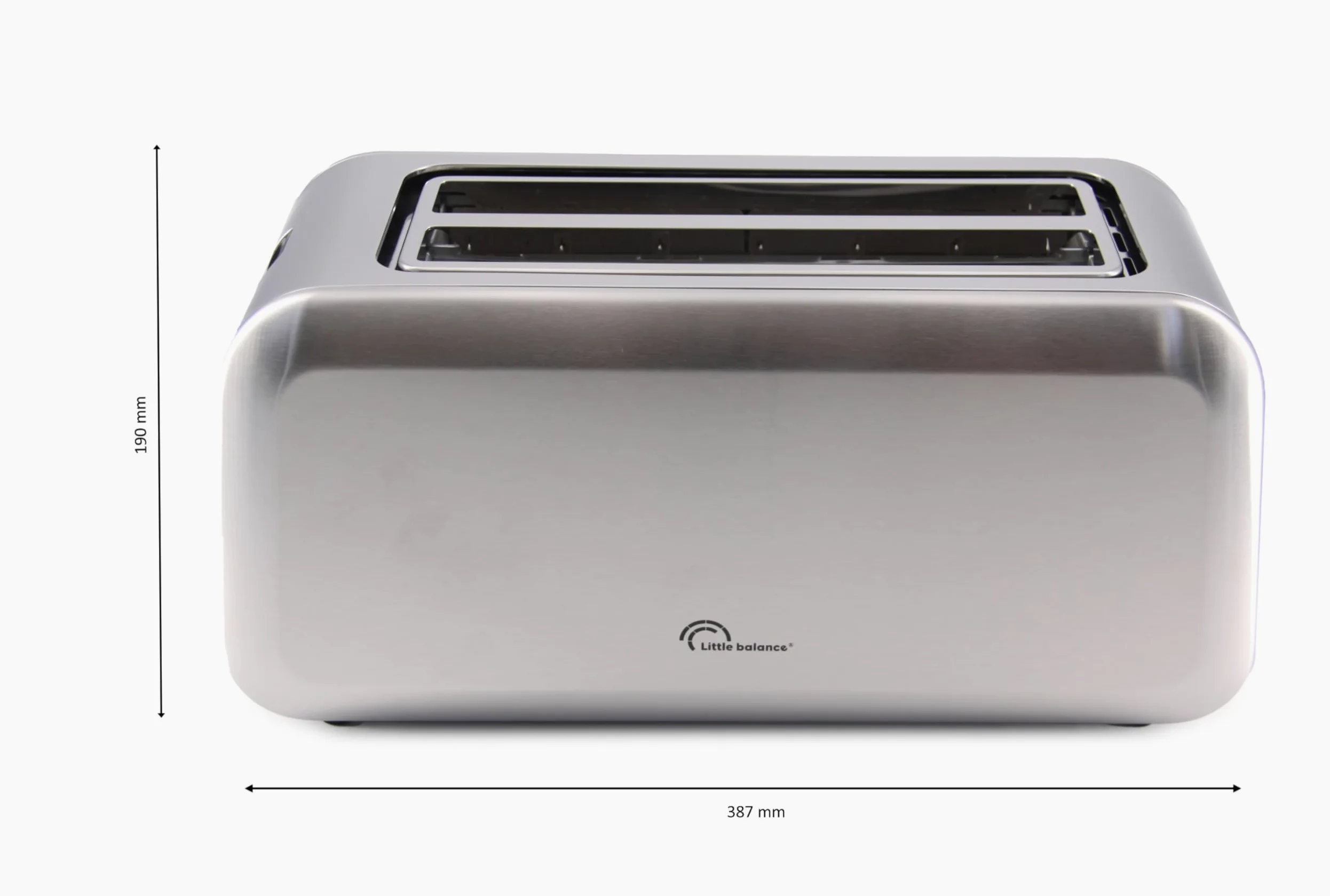 LITTLE BALANCE 8697 Dual Inox, Grille pain Toaster, 2 fentes longues pour 4 tranches de pain, Tiroir Ramasse-miettes, 1450 W, Tout Inox