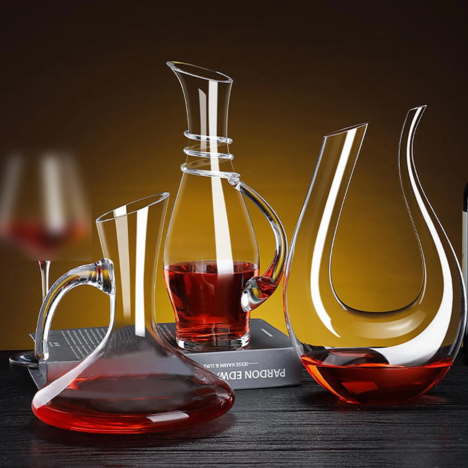 Décanteur de vin rouge, aérateur de carafe en verre, carafe à vin cristal 100 % sans plomb, aérateur de vin unique et accessoire pour les amateurs de vin (1 l)