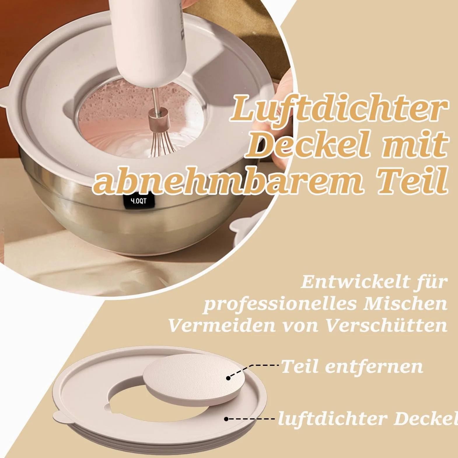 Terlulu Lot de 6 saladiers en acier inoxydable avec couvercle hermétique et fond en silicone, 3 embouts râpes, pour pâtisserie/servir, 6,6 l, 3,8 l, 2,4 l, 1,9 l, 1,4 l, 0,6 l, kaki