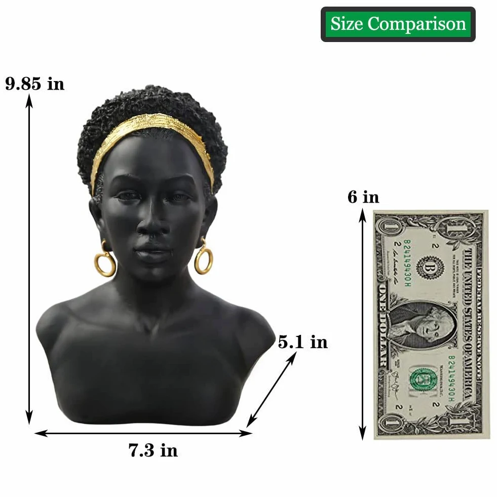 QIANLING Sculptures de Buste Noir d'art Africain, Statue de Buste Afro-américaine, Buste Noir créatif en résine, Buste Africain, Convient pour Le Salon, Le Bureau, la bibliothèque, la décoration
