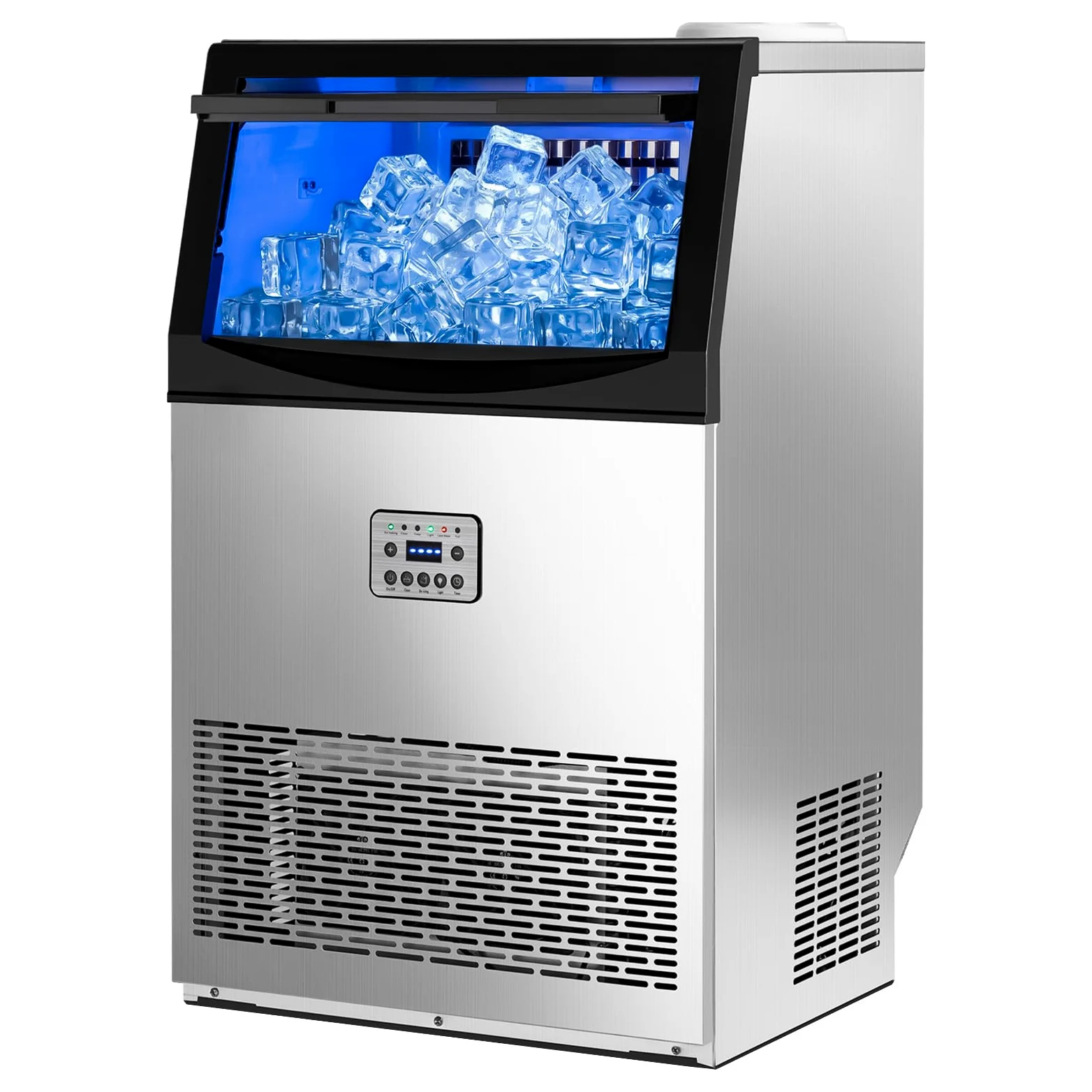 LEADZM Machine à Glaçons Commerciale 50 kg/24h, Capacité de Stockage 23 kg, 50 Glaçons par Cycle, Acier Inoxydable, Nettoyage Automatique, Idéale pour Bar, Restaurant et Café