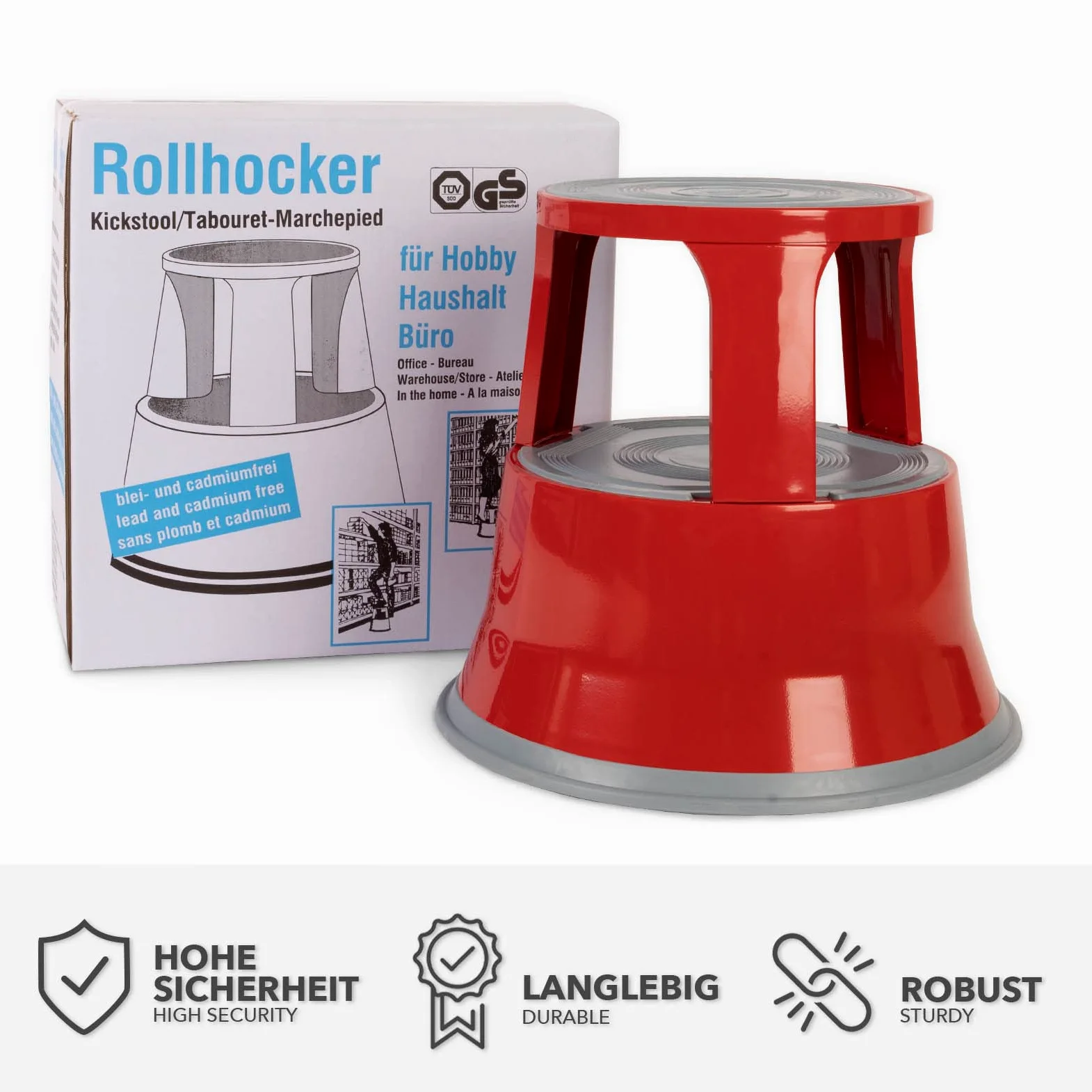 Floordirekt |Marchepied Pied éléphant, Marchepied Mobile - (Rouge, métal)