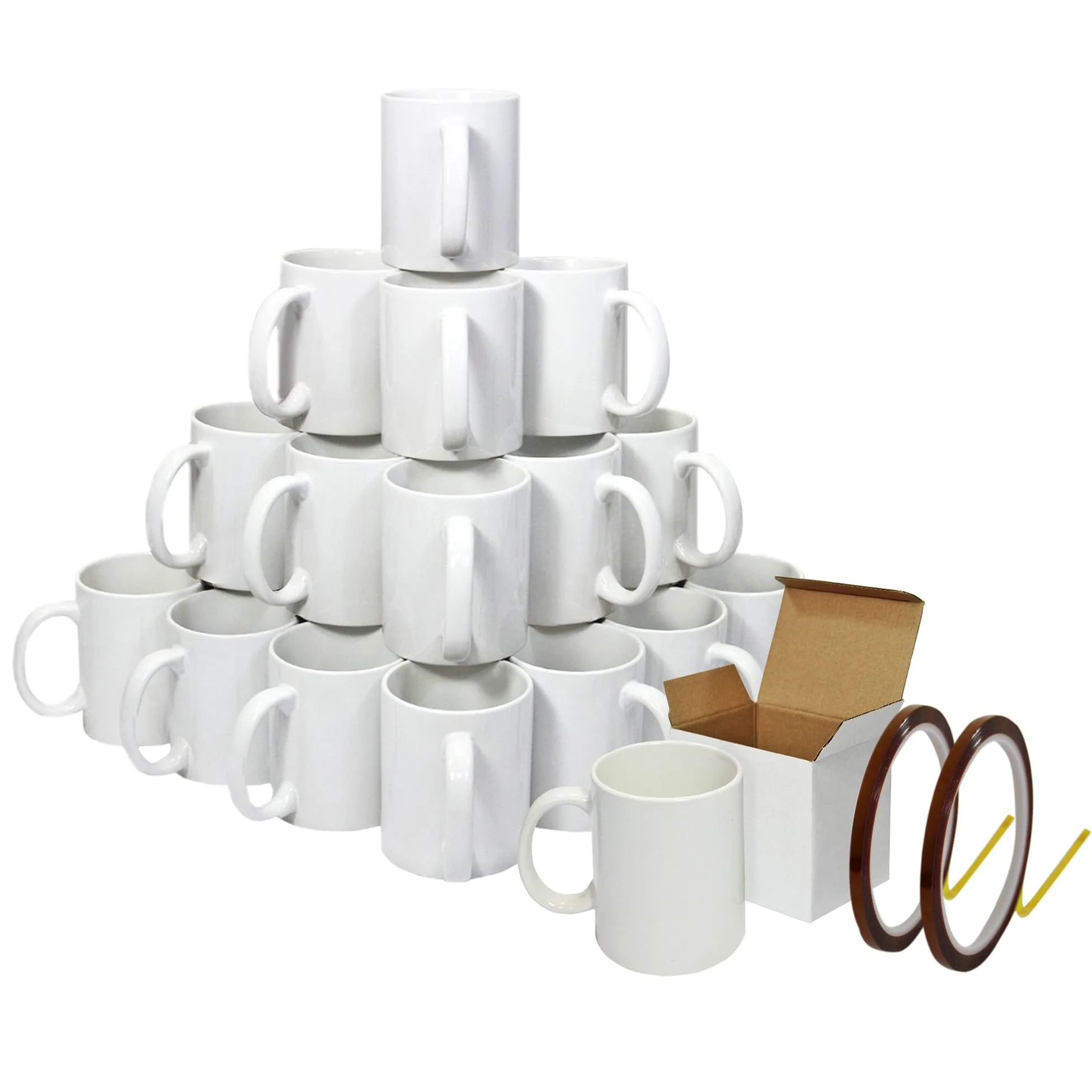 72 Tasses À Sublimation Vierges En Céramique Blanche Revêtement Polymère 325ml, AAA Boîtes-Cadeaux De Présentation Ruban Chauffant 22 M X 0,5 M Pour Thé, Café, Lave-Vaisselle Micro-Ondes