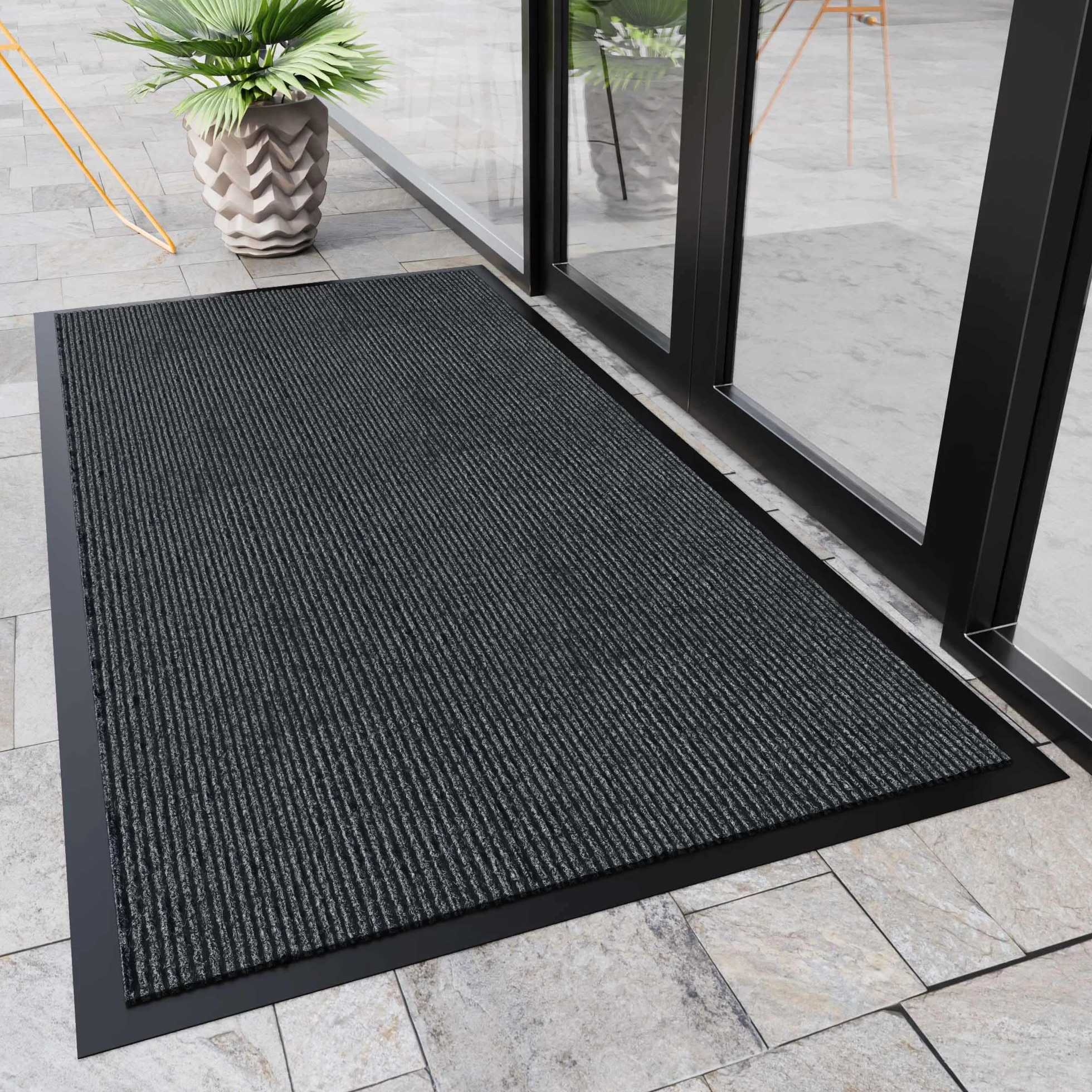 Paillasson Exterieur Entree 75x150cm, Grand Tapis d'Entrée, Tapis Entrée Exterieur Resistant Pluie, Tapis Commercial pour entrée -Gris Foncé