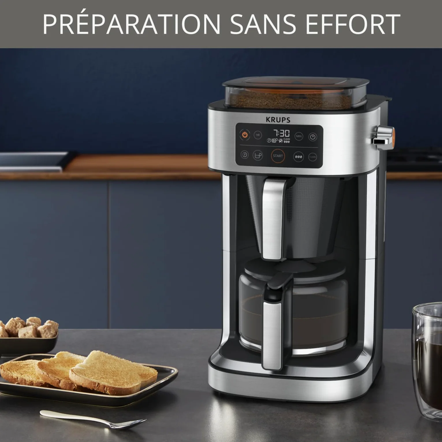 Krups Cafetière filtre Aroma Partner, Bac à café hermétique intégré, Dosages automatiques et précis grâce au système de levier intelligent, 10 à 15 tasses, Capacité 1,25 L KM760D10