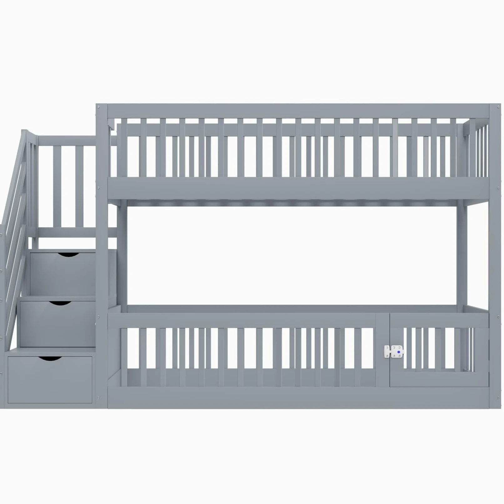 PUGSDRLY Lit Superposé Enfant 90x200cm en Bois avec échelle Rangement,Lit Mezzanine 2 Places avec Sommier à Lattes,Barrière de Sécurité Haute,pour Enfant et Adolescent,sans Matelas (Gris-90)