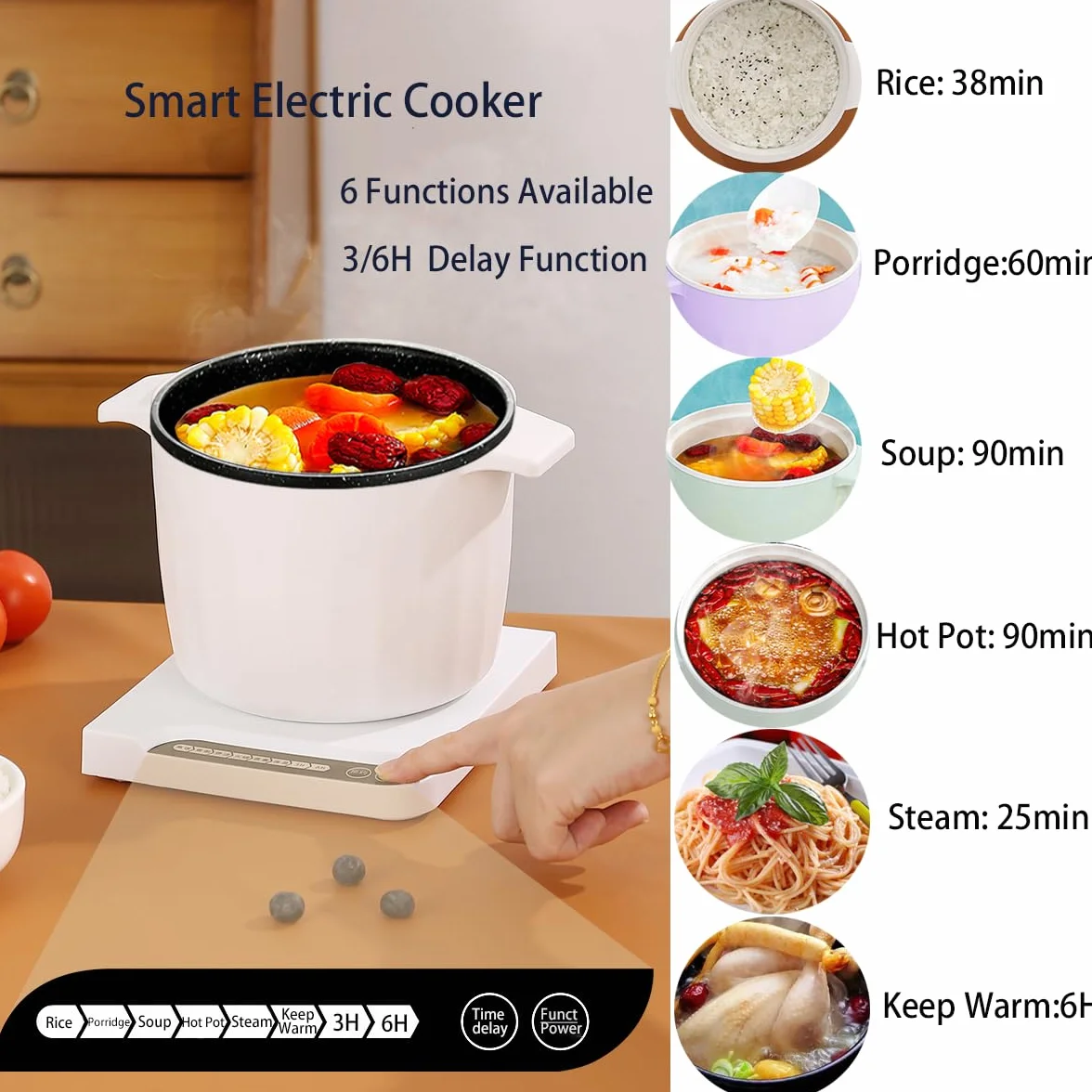 Fondue électrique, poêle antiadhésive de 1,5 l, cuisinière intelligente multifonction avec isolation thermique, mini Ramen pot, poêle électrique multifonction pour la maison/bureau/dortoir, blanc