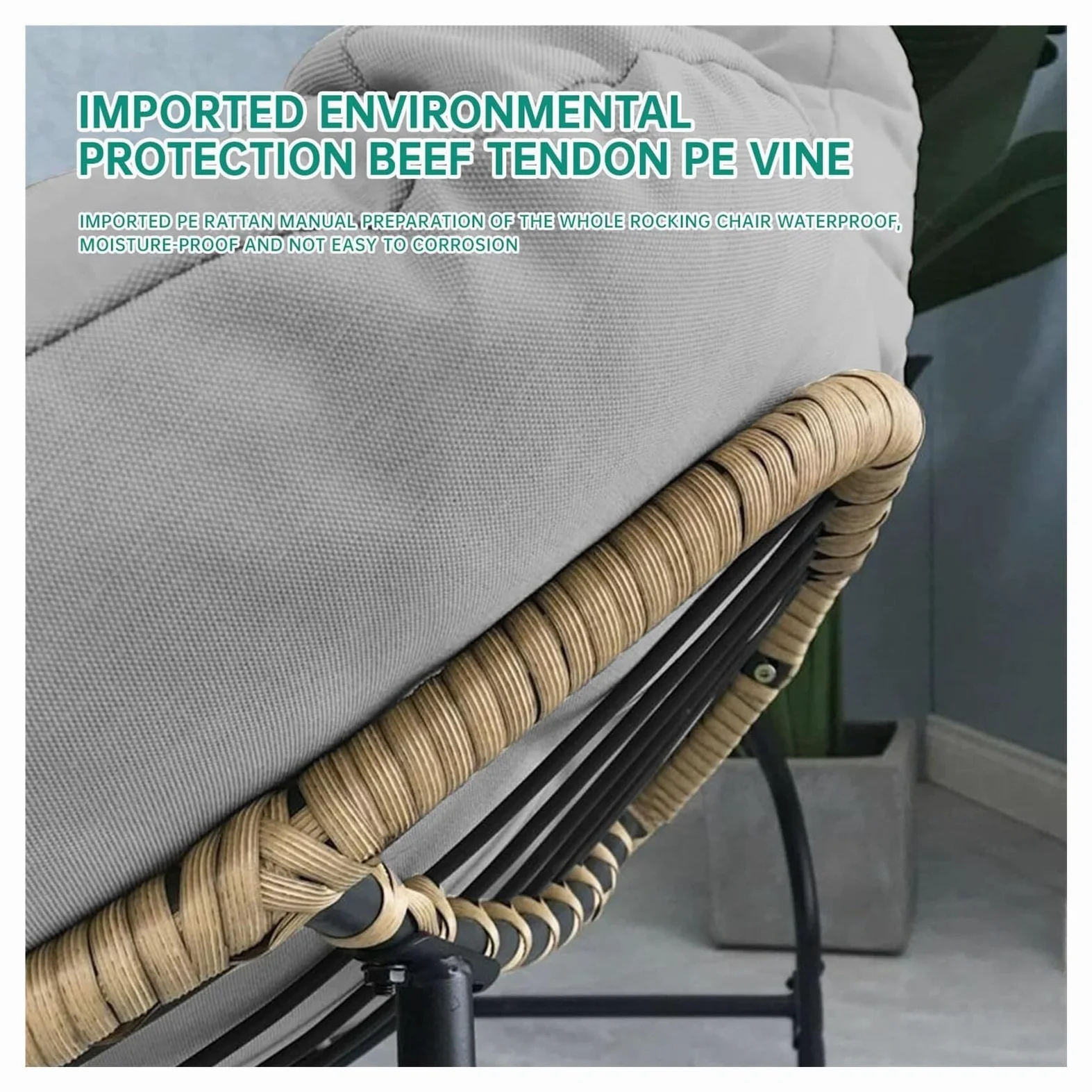 Chaise à Bascule d'Extérieur Papasan en Rotin et Osier - Style Œuf et Royal Moderne pour Patio, Intérieur, Chambre à Coucher, Salon, Porche, Jardin, Pelouse
