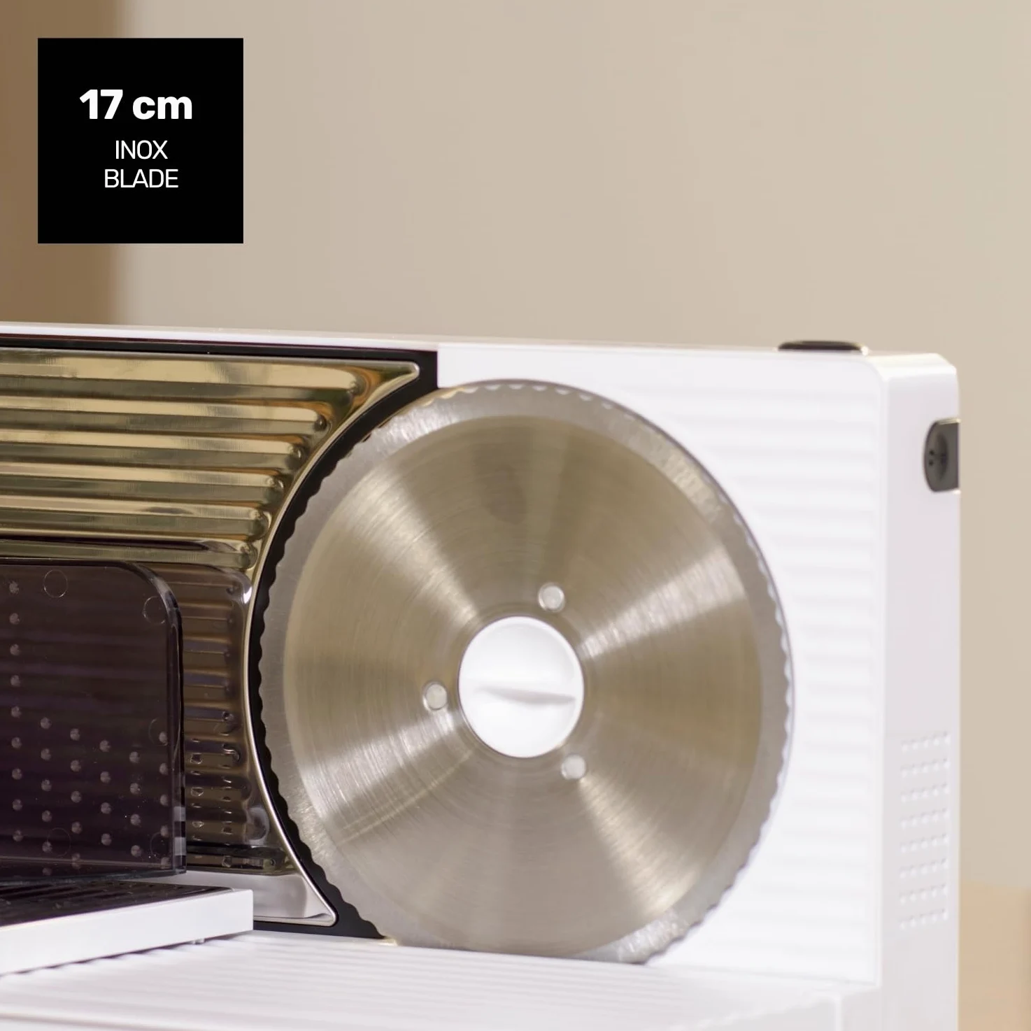 Taurus Cutmaster Compact - Trancheuse électrique 100W, Pour jambon, viande et saucisson, Découpe de 1 à 15 mm, Lame en acier inoxydable de 17 cm, Table de découpe pliable, Protection des doigts