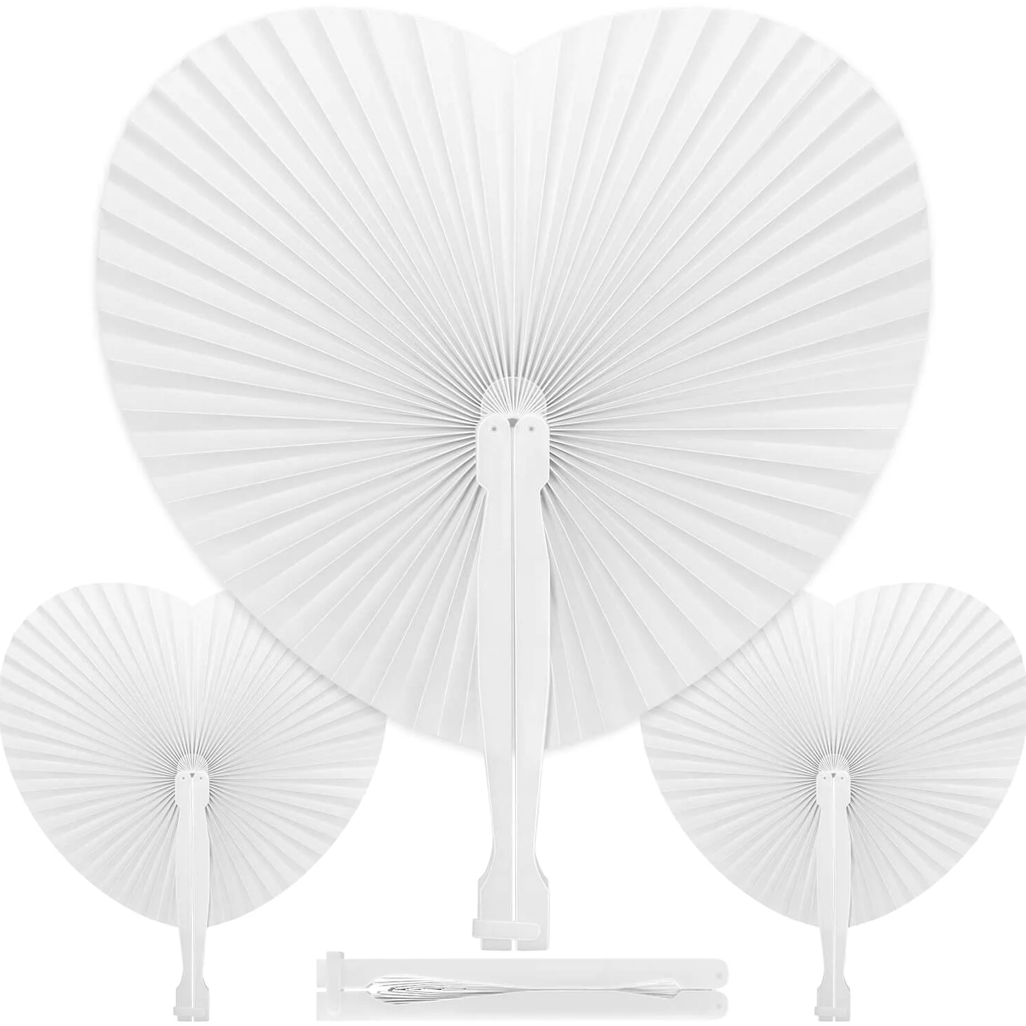 Gudotra - Lot de 60 éventails de mariage, en papier, blancs, en forme de cœur pour wedding bag et décoration de mariage