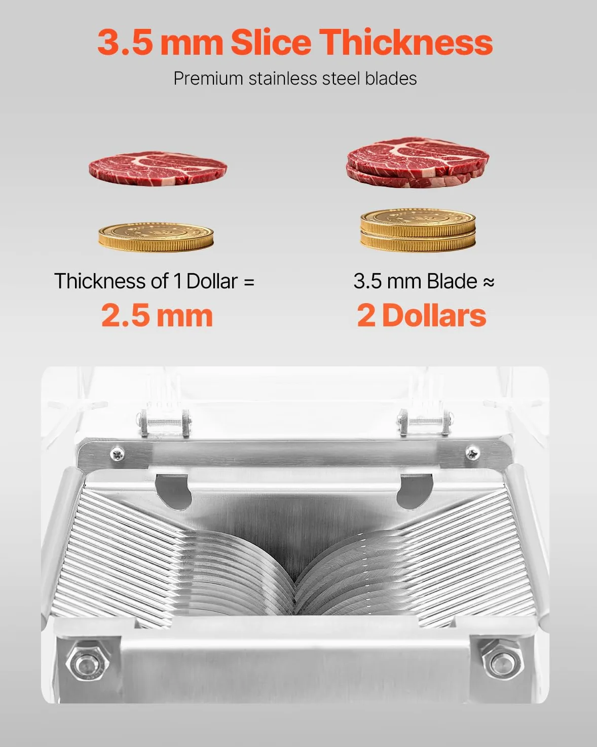 VEVOR Trancheuse à viande commerciale, 550 W, machine à découper la viande, 159 kg/h, acier inoxydable, épaisseur 3,5 mm, trancheuse électrique pour aliments, pour cuisine, restaurant, supermarché