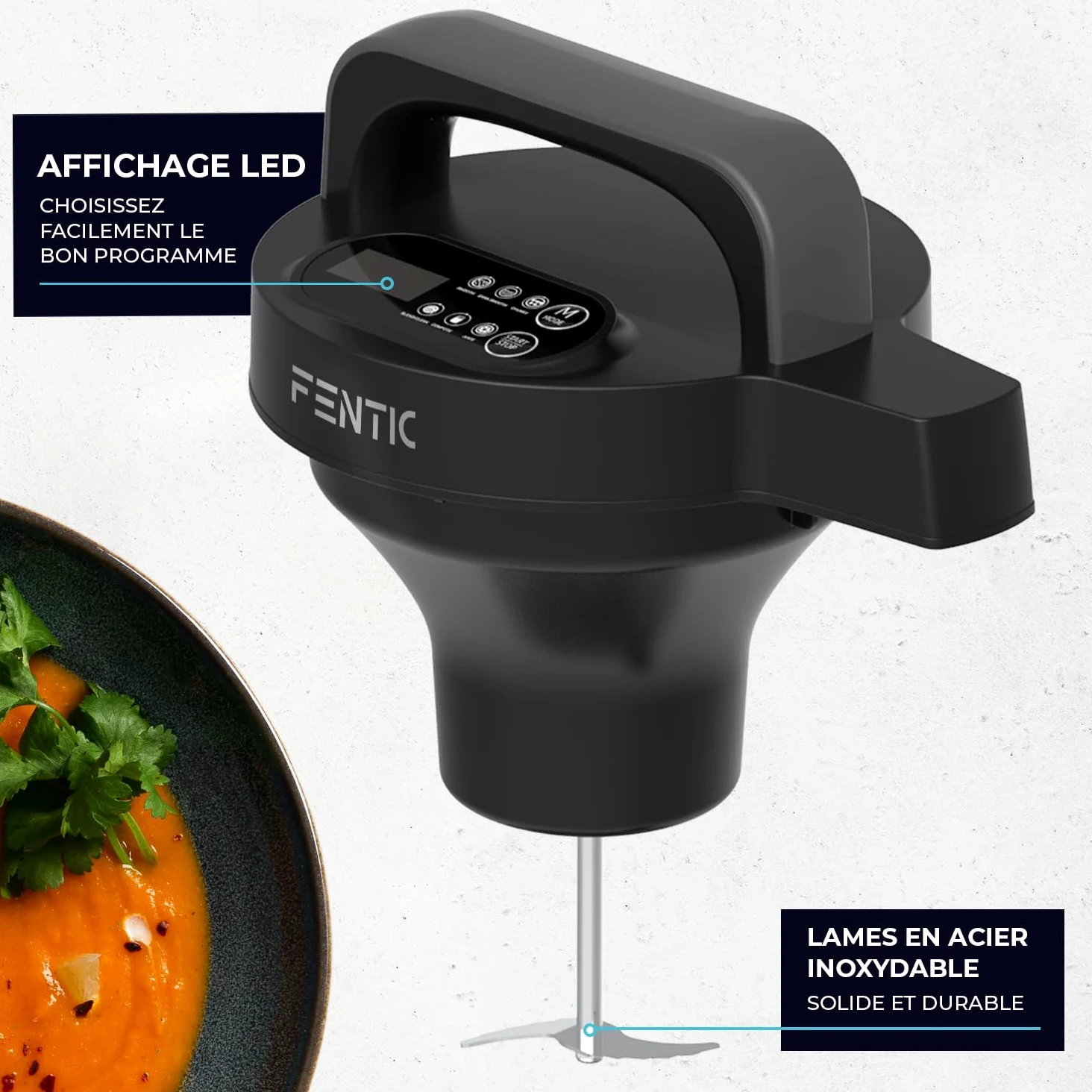 Blender Soupe | 2L | 6 Programmes | Affichage LED | Blender Chauffant | 1000W | Acier Inoxydable/Noir