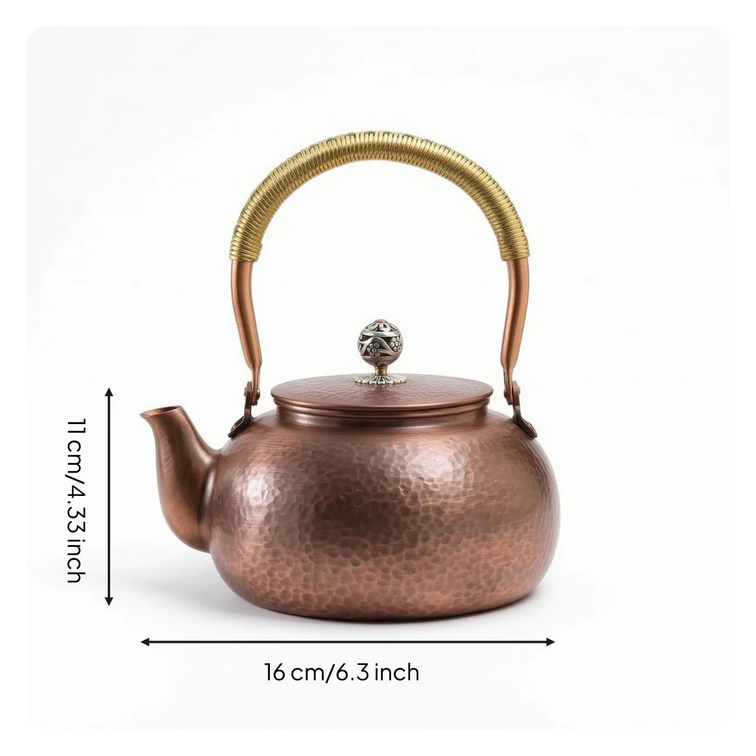 Bouilloire en Cuivre avec Couvercle Ajusté et Texture Martelée sur Corps et Couvercle pour Rétention Thermique Optimale pour Infusion Plantes Médicinales