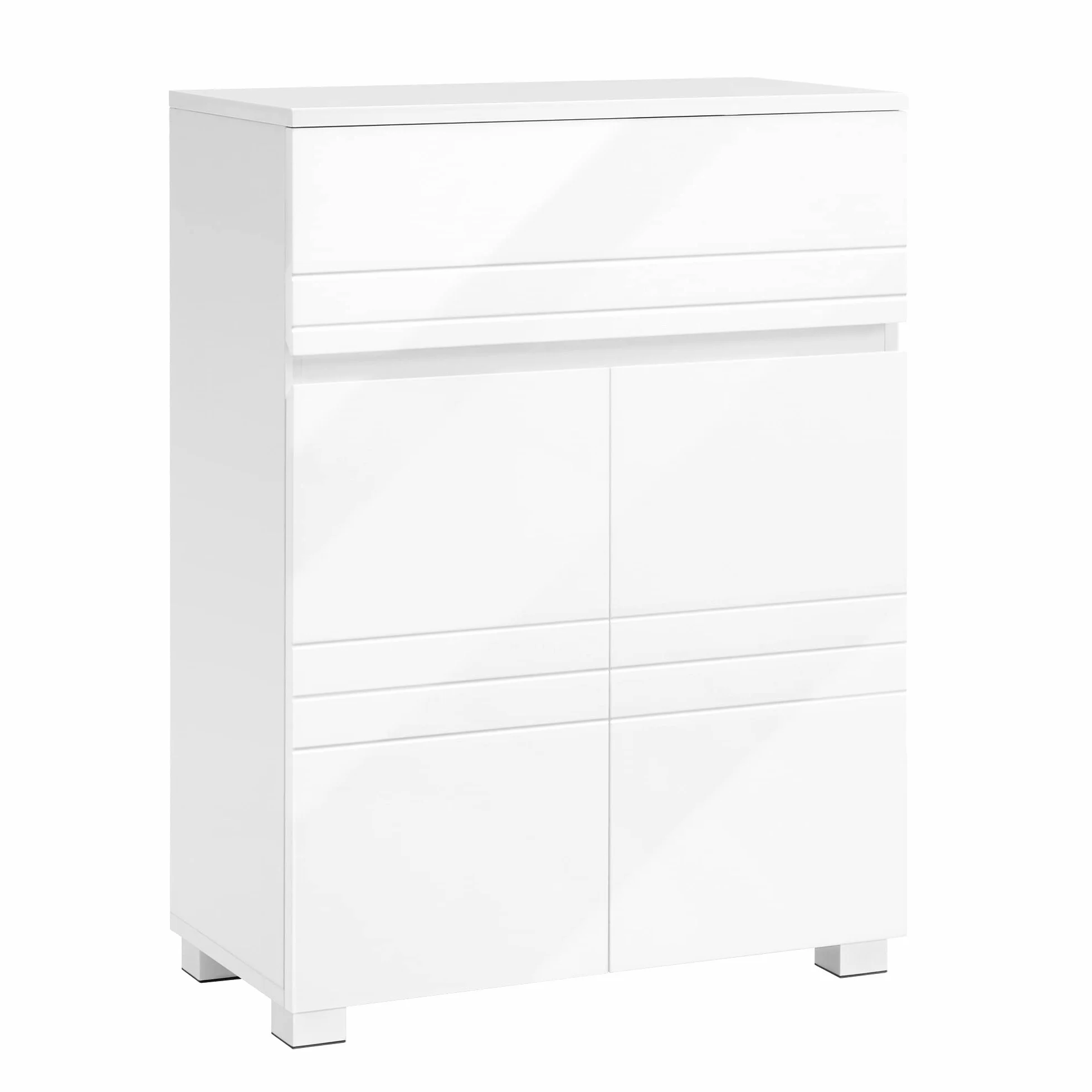 VASAGLE Meuble de Salle de Bain sur Pied, Meuble de Rangement avec tiroir, Armoire à Double Porte, étagère réglable, pour entrée, Couloir, 60 x 30 x 80 cm, Blanc BBK140W01