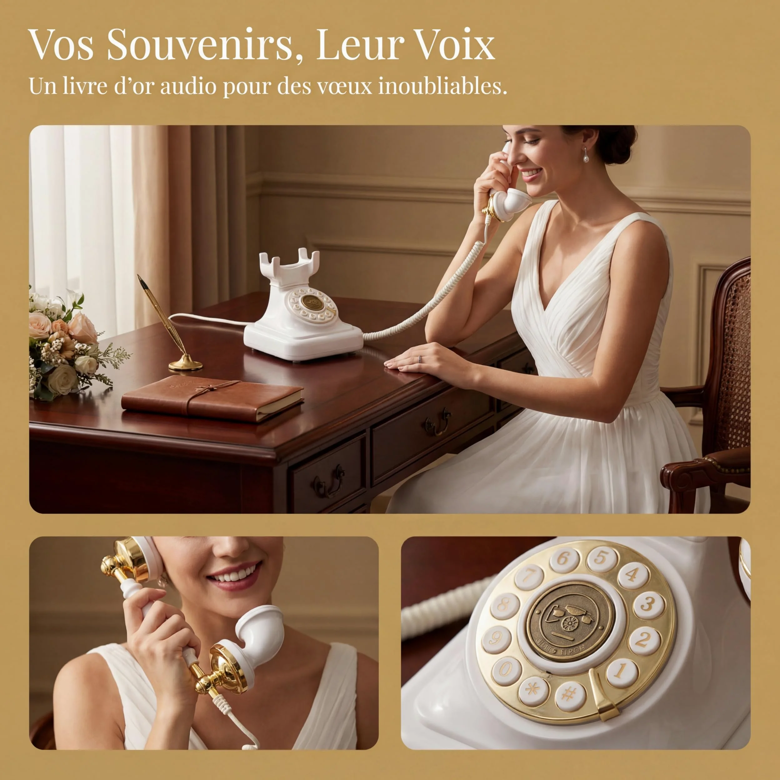 Livre Audio pour Mariage, téléphone au Design Vintage, enregistreur téléphonique, Laissant Un Message Vocal, téléphone Fixe pour Les Occasions, Téléphone de Livre d'or Audio de Mariage, Blanc