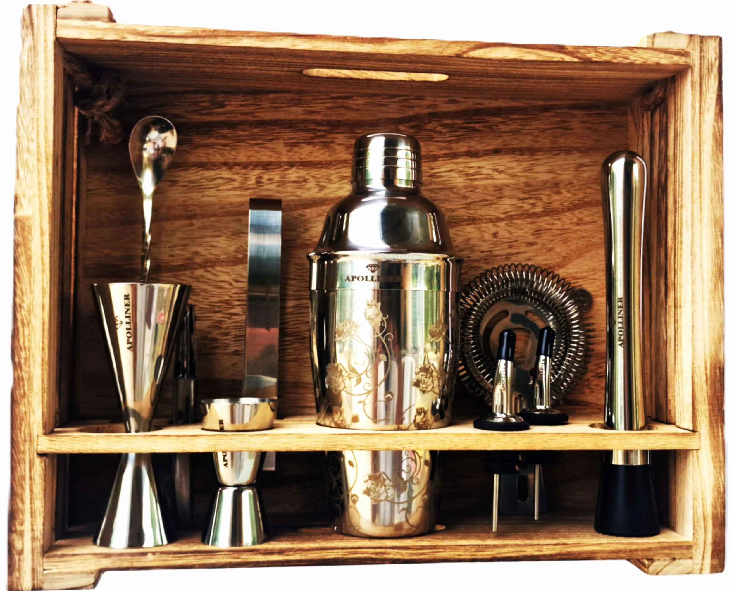 shakers à cocktails16 Pièces, Professionnel | Shaker à Cocktail 550ml, Acier Inoxydable | Kit Cocktail,Shaker Barman,kit Cocktail | Service à Cocktail avec Coffret en Bois précieux.