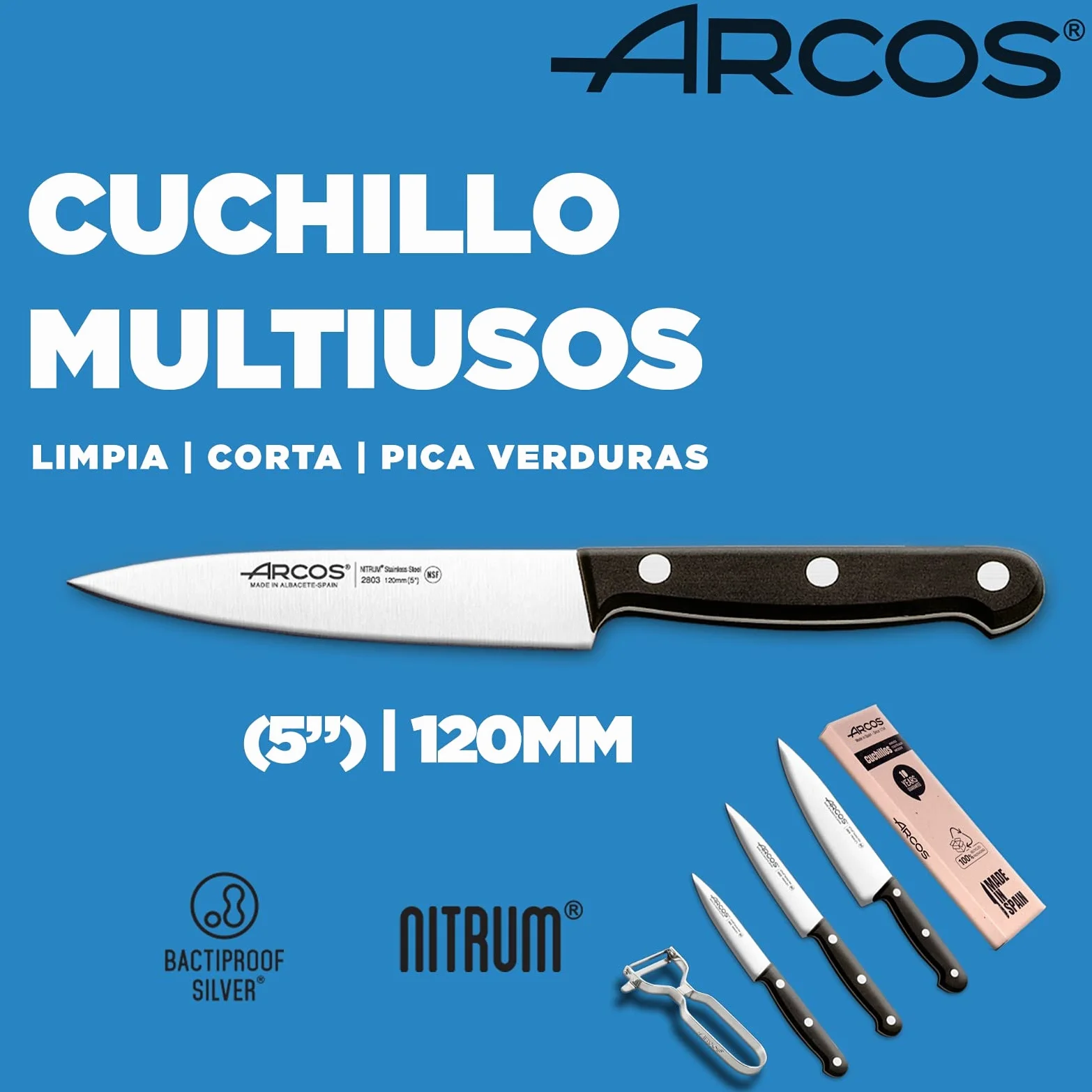 Arcos Jeu de Couteaux de Cuisine Professionnels | Comprend éplucheur de Pommes de Terre | Couteaux de Cuisine Professionnelle et éplucheur Pommes de Terre | 4 pièces Set Couteaux | Manche Noir