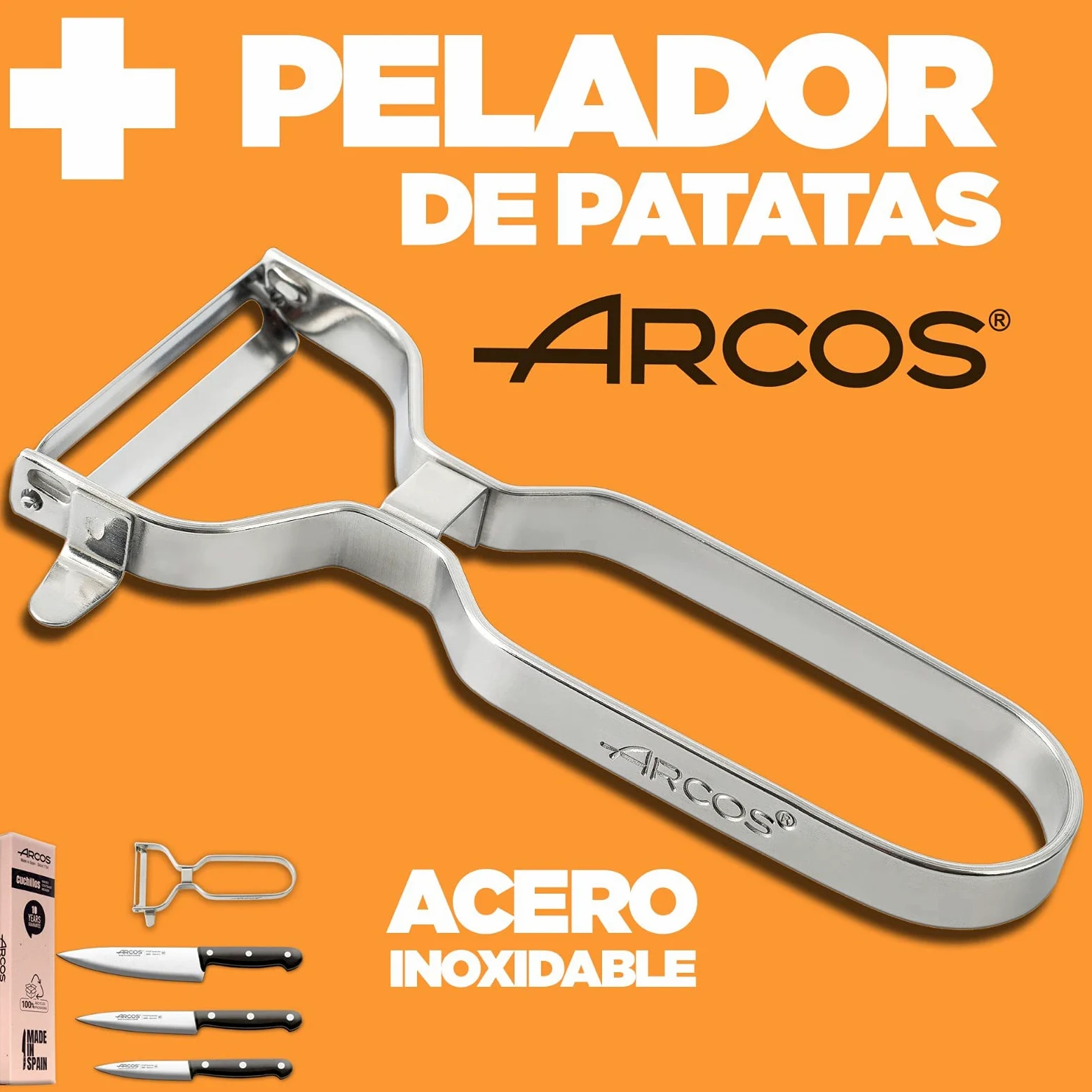 Arcos Jeu de Couteaux de Cuisine Professionnels | Comprend éplucheur de Pommes de Terre | Couteaux de Cuisine Professionnelle et éplucheur Pommes de Terre | 4 pièces Set Couteaux | Manche Noir