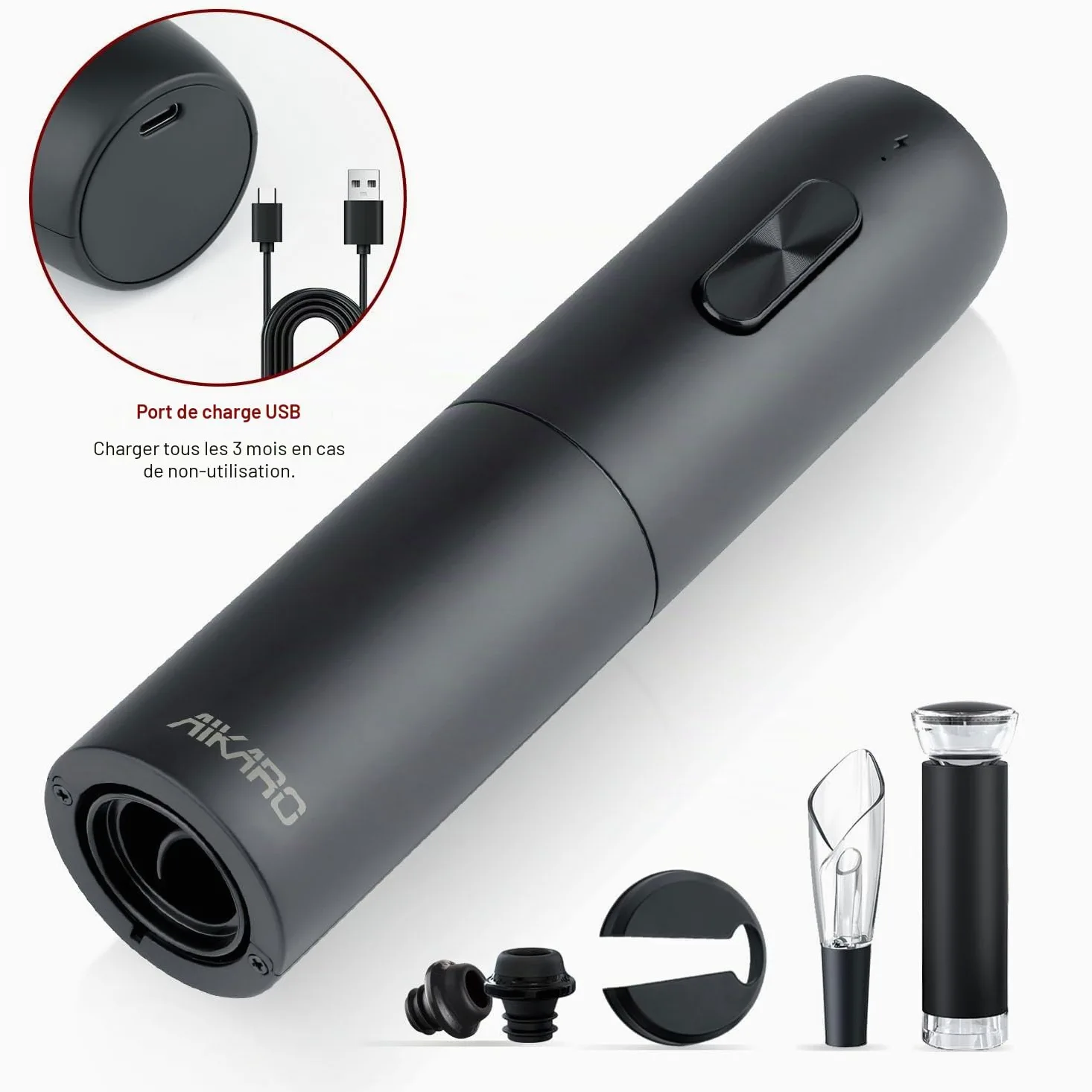 AIKARO - Tire-bouchon Électrique, Ouvre-bouteilles de Vin Automatique, Rechargeable (Set C)