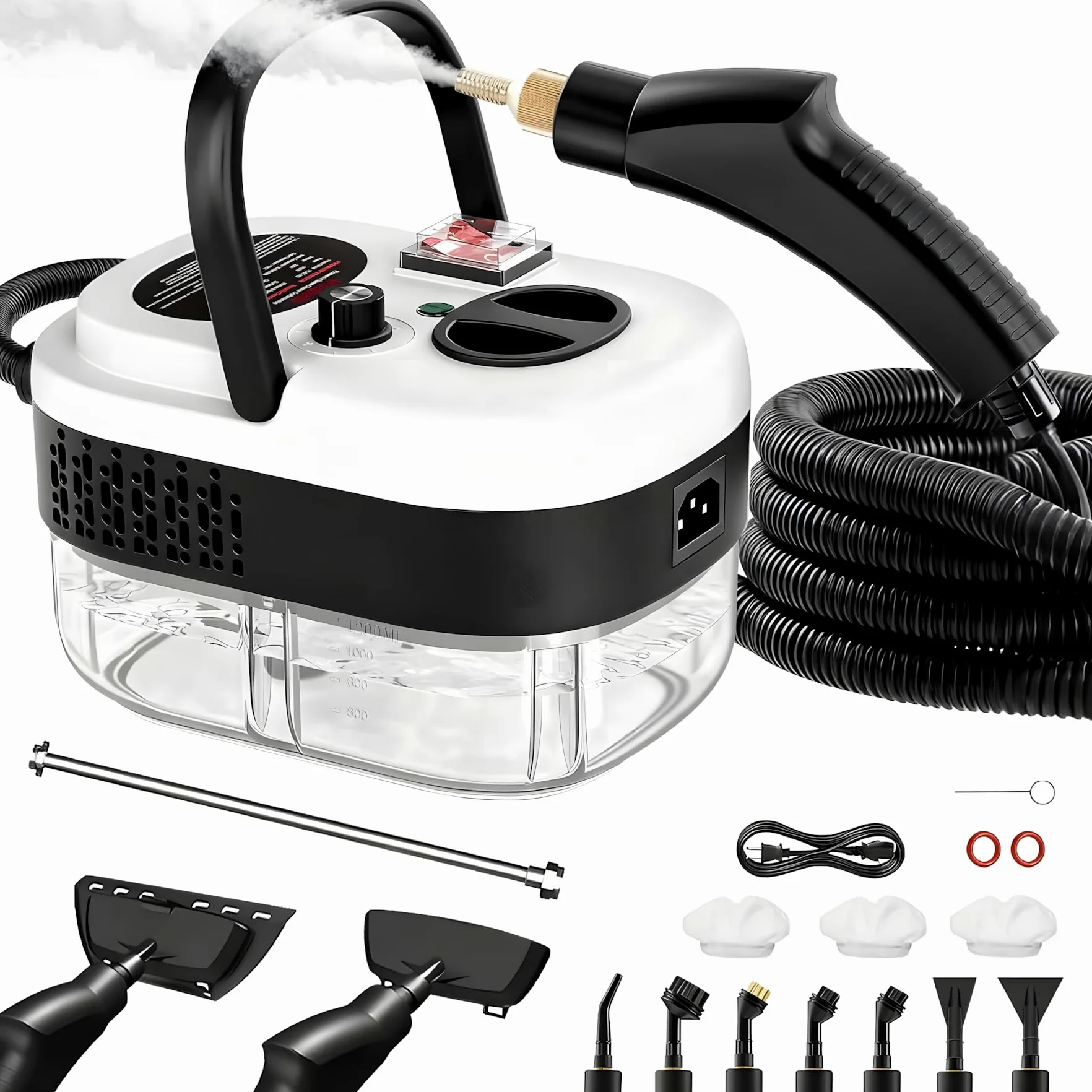 Nettoyeur à vapeur manuel 6 niveaux réglables, chauffe 10–15s, réservoir 1,2 L, 15 accessoires, nettoyeur haute pression sans chimie cuisine salle de bains sols voitures vitres