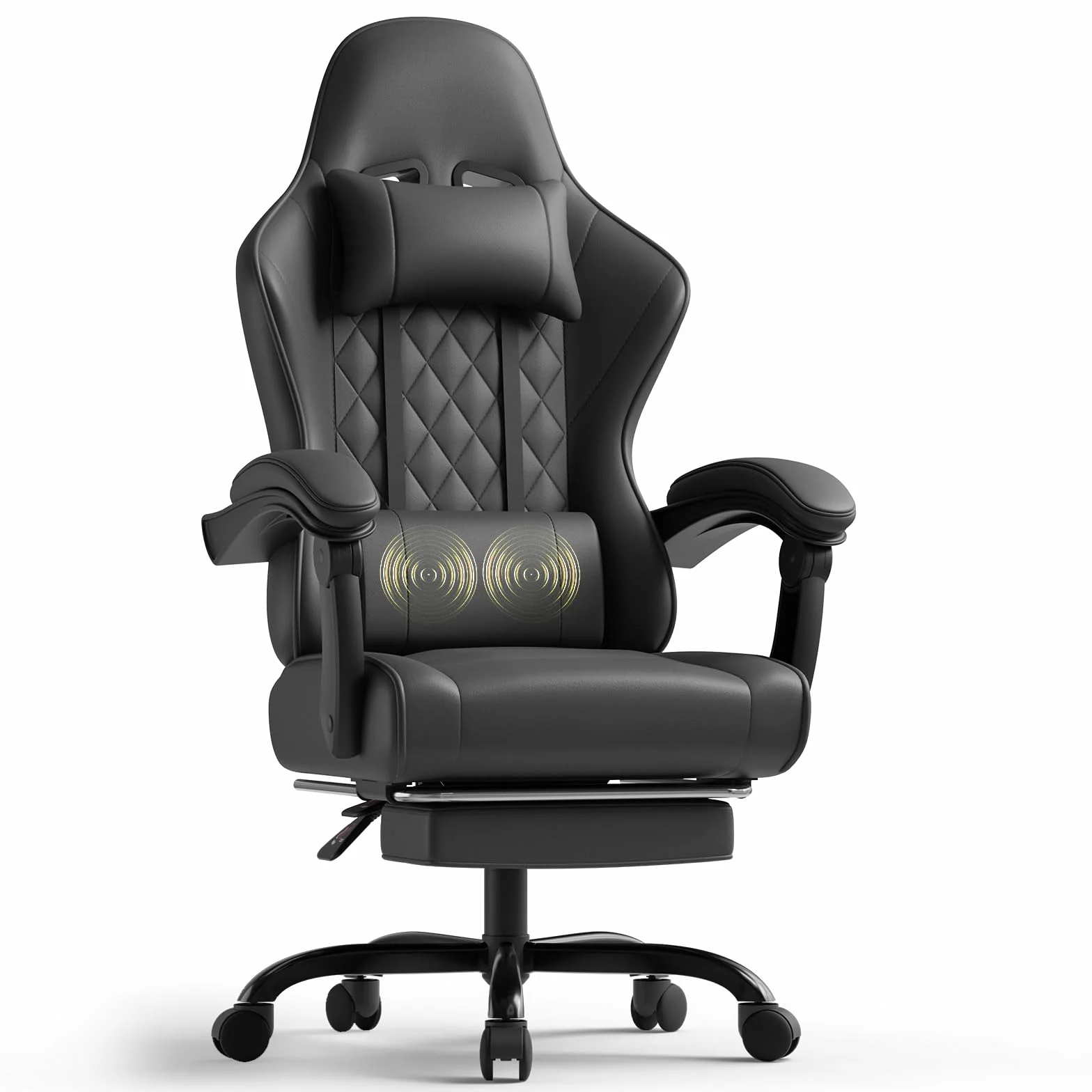 TRIUMPHKEY Chaise de Jeu Ergonomique avec Massage Lombaire, Fauteuil Gaming, Repose-Pieds Rétractable, Dossier Réglable, Confort Quotidien, Gaming et Bureau, Noir