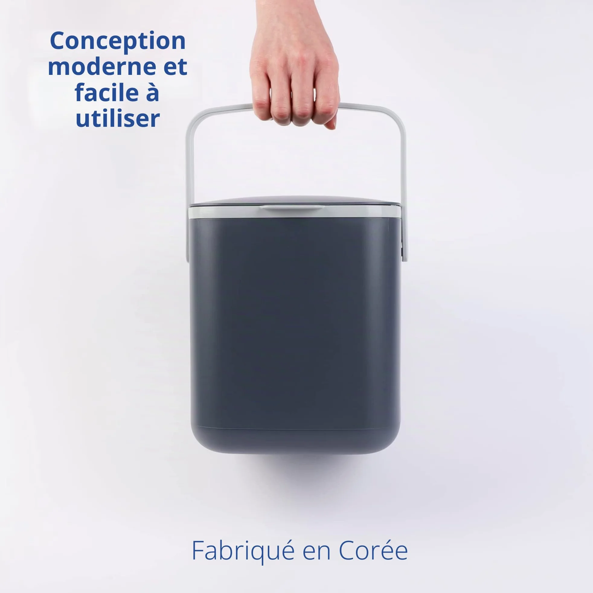 BLUE GINKGO Bac à Compost de Cuisine - Bac de Déchets Alimentaires Facile à Nettoyer avec Poignées | Bac à Compost de Cuisine pour Plan de Travail | Fabriqué en Corée (5 L) - Gris
