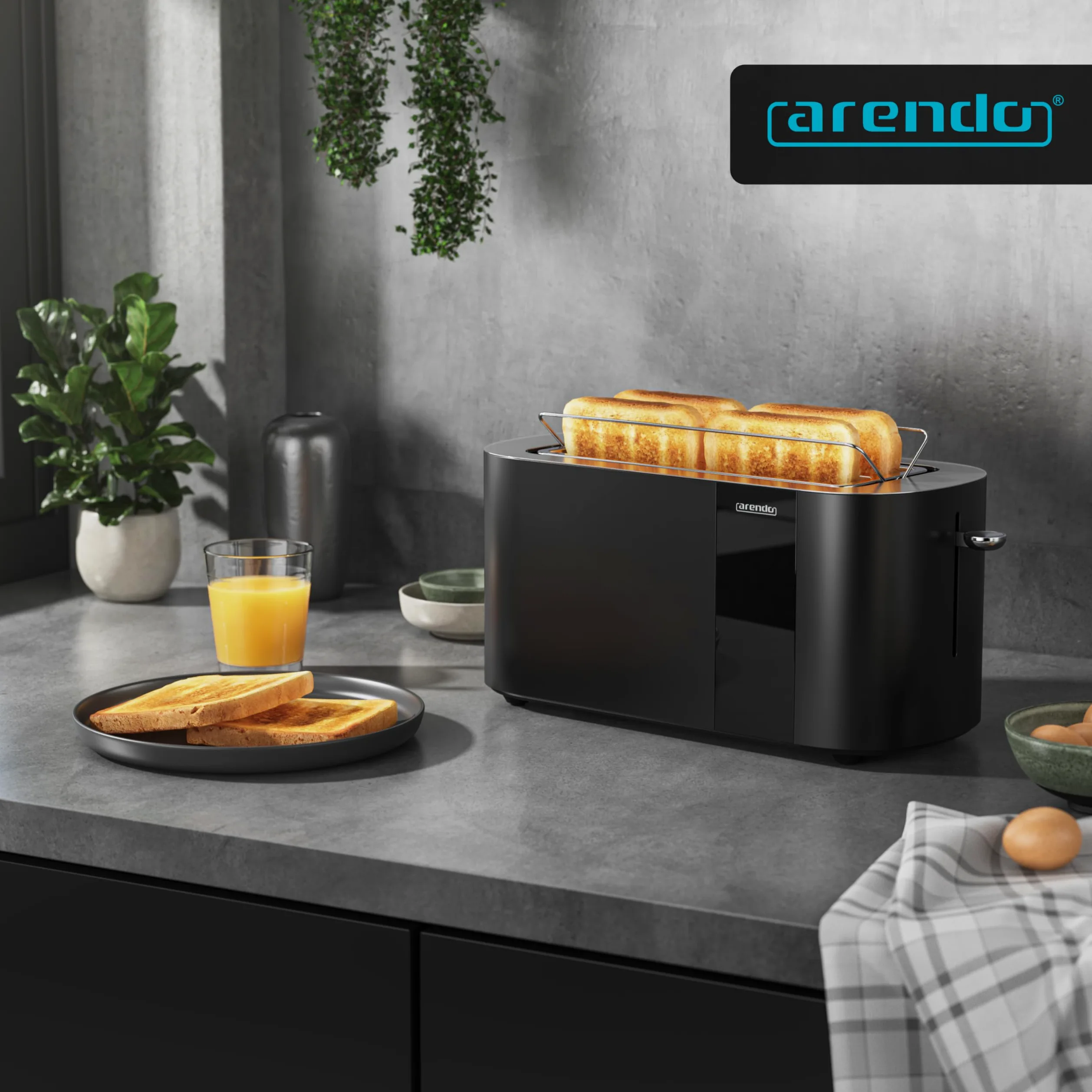 Arendo - Grille-pain Fentes longues Tranches Toaster Arendo Affichage couleur des niveaux de brunissage, Écran avec minuterie, Commandes tactiles, Réchauffe-Viennoiseries Niveaux de brunissage 1 à 6