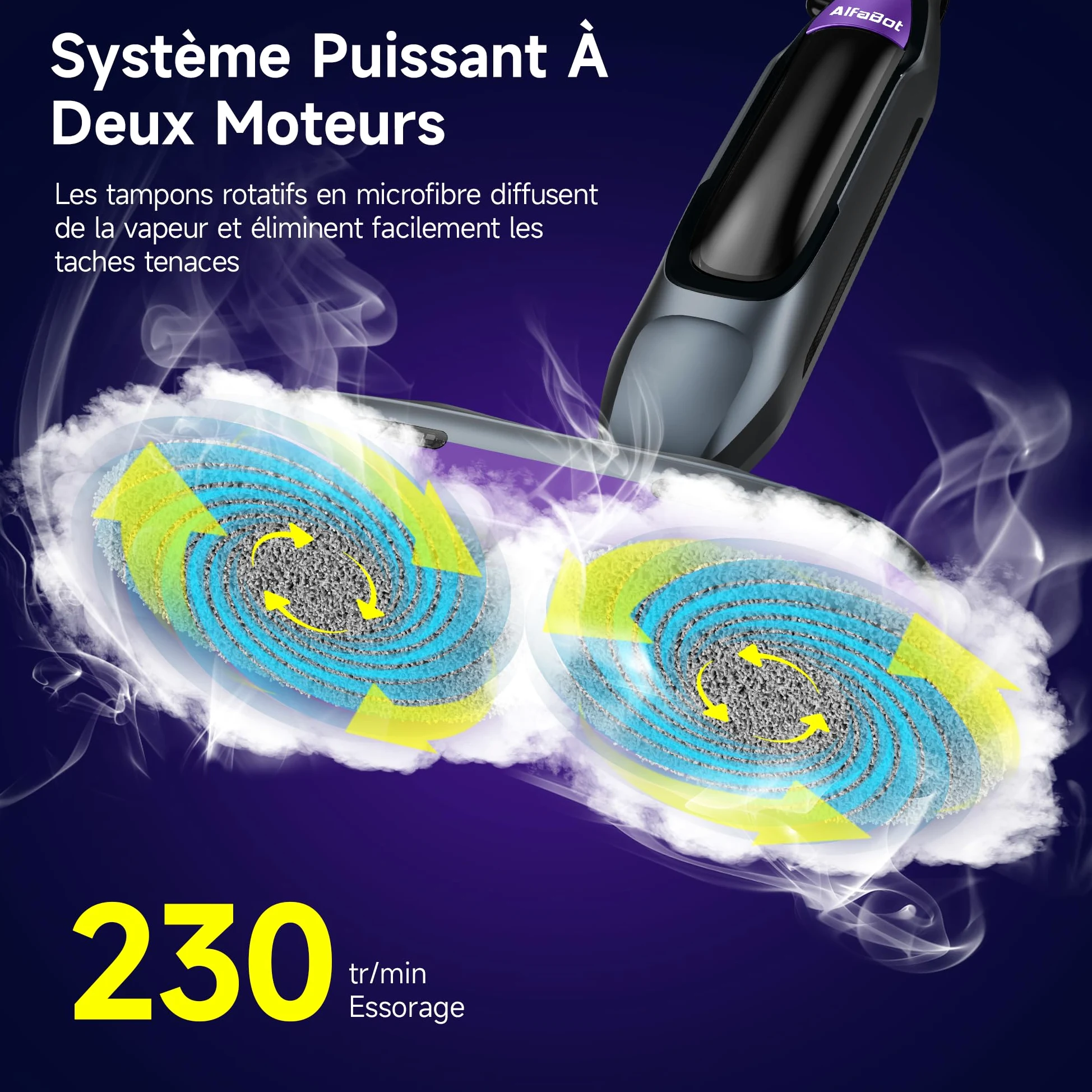 Nettoyeur Vapeur 3 Bars AlfaBot F2 | Élimine 99,9% des Bactéries Sans Produits Chimiques | Pour Sols Durs (Parquet, Carrelage) | Chauffage Express 30s