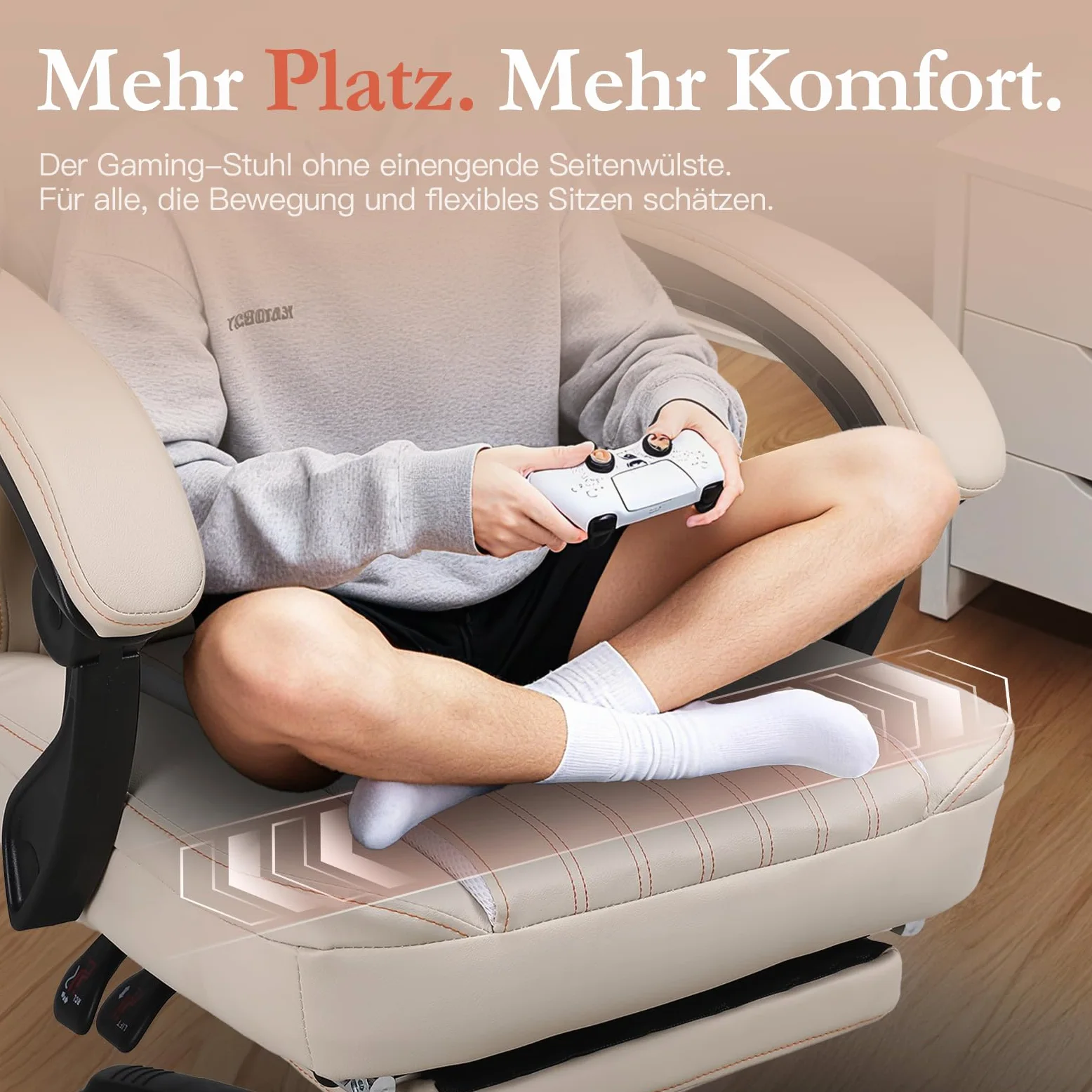 Dowinx Chaise de Jeu Ergonomique avec Coussin de Printemps et Support Lombaire de Massage, Fauteuil de Bureau en Cuir synthétique Blanc