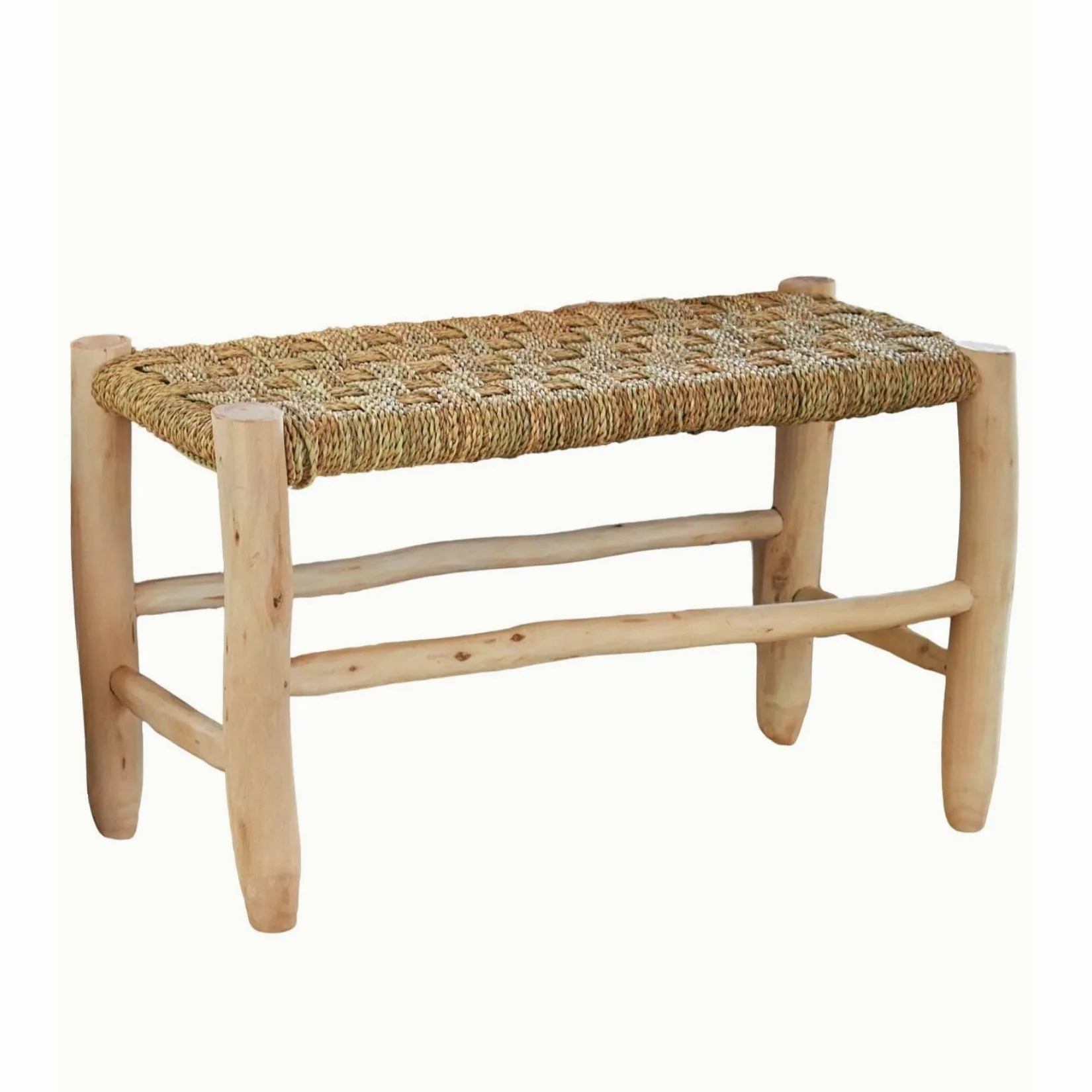 Home Maison - Banc marocain doum tressage Central Bois Naturel 80 x 35 x 35 cm