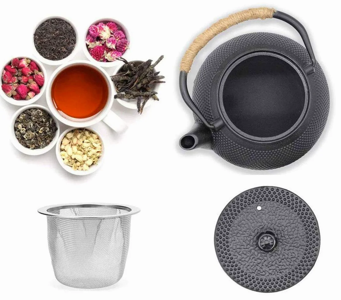 Grande théière en fonte avec infuseur en acier inoxydable pour thé en vrac 1200 ml