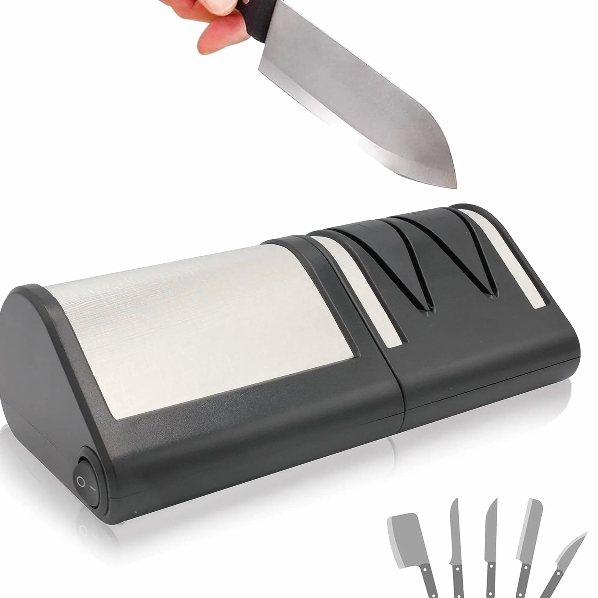 FISHTEC - Aiguiseur électrique Master Blades noir - 4 fentes diamant affûtage et polissage - Pour couteaux acier et céramique - Appui stable antidérapant - Nettoyage facile démontable
