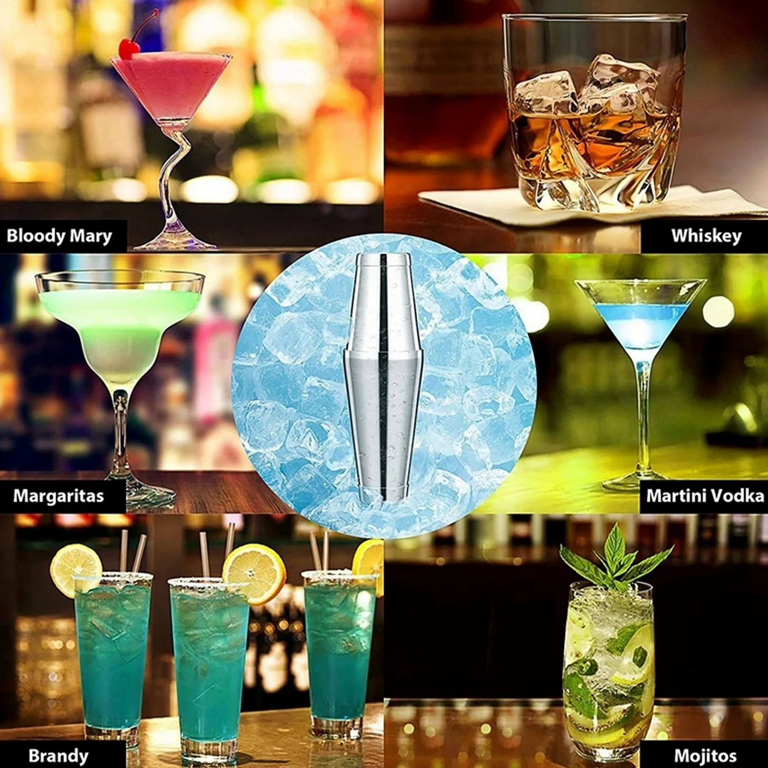 Shaker Cocktail Cocktail Shaker 3 pièces KIT BARTANDER Baring Professionnel BARINGE Tower Inoxydable Boston Shaker for BARES, Homes, Fêtes Set à Cocktail