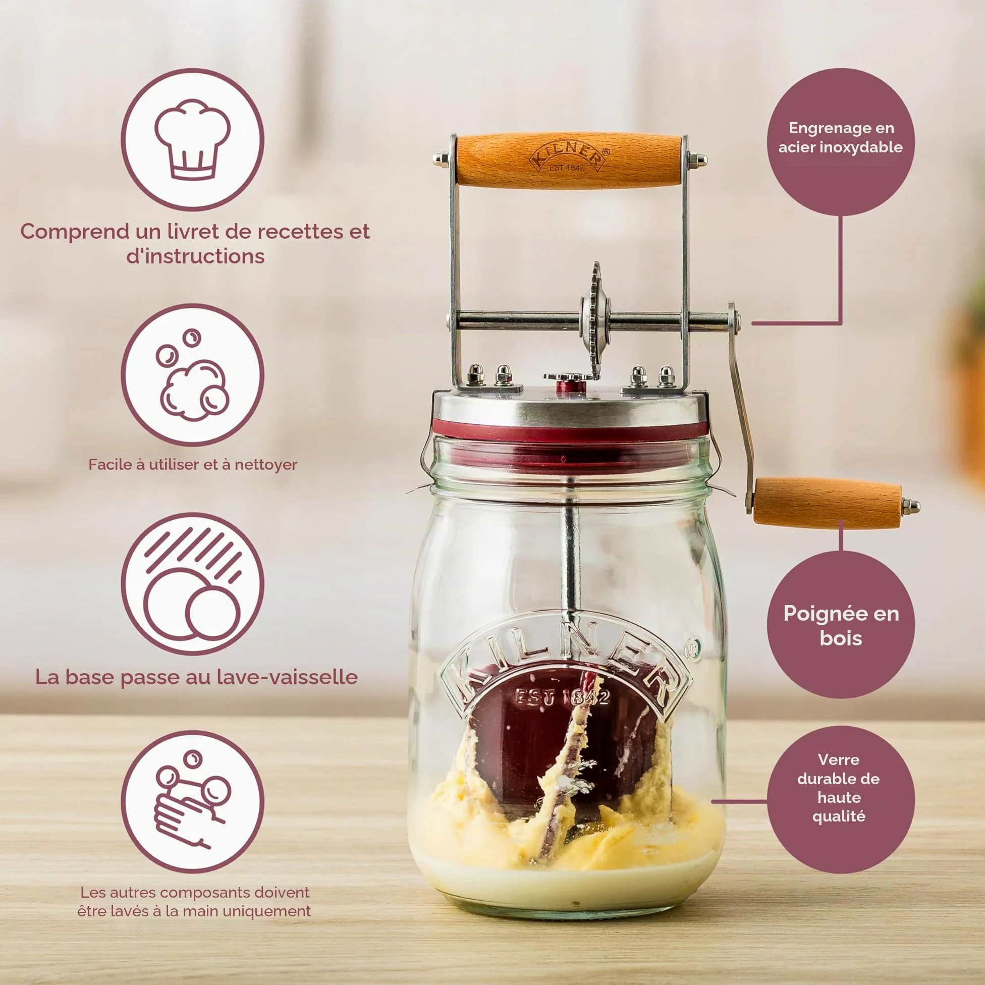 Kilner Baratte à beurre 1L en verre