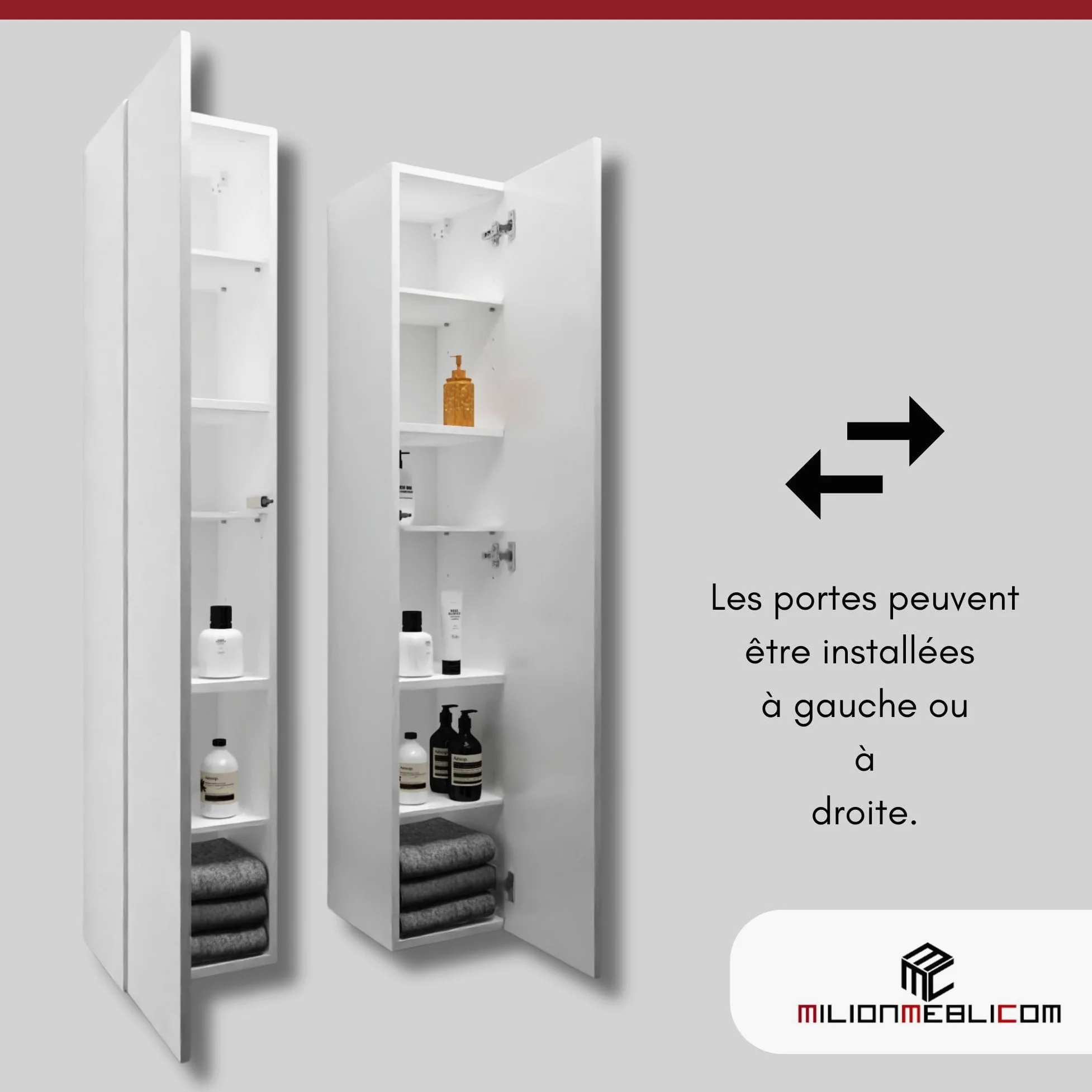Armoire de Salle de Bain - Meuble Mural Pliable - Ouverture télescopique - Porte à Droite/Gauche - Blanc Mat/Blanc Brillant - Dimensions : 160 x 30 x 30 cm